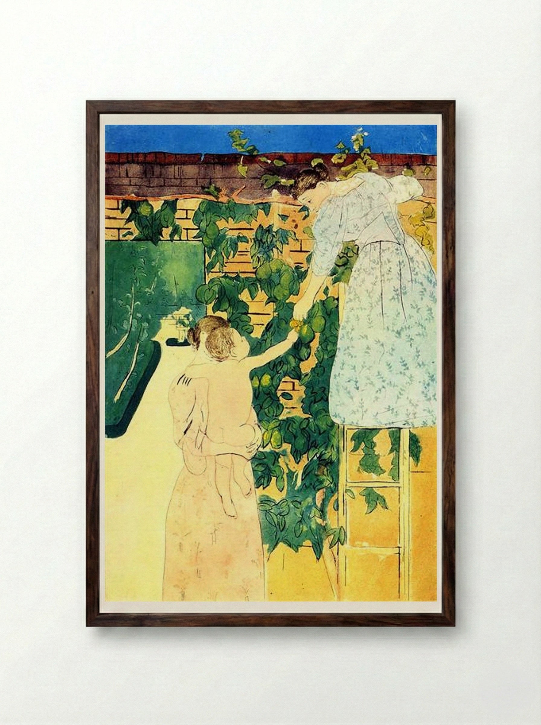 Gathering Fruit - Mary Cassatt - Framed Print Dark Wood