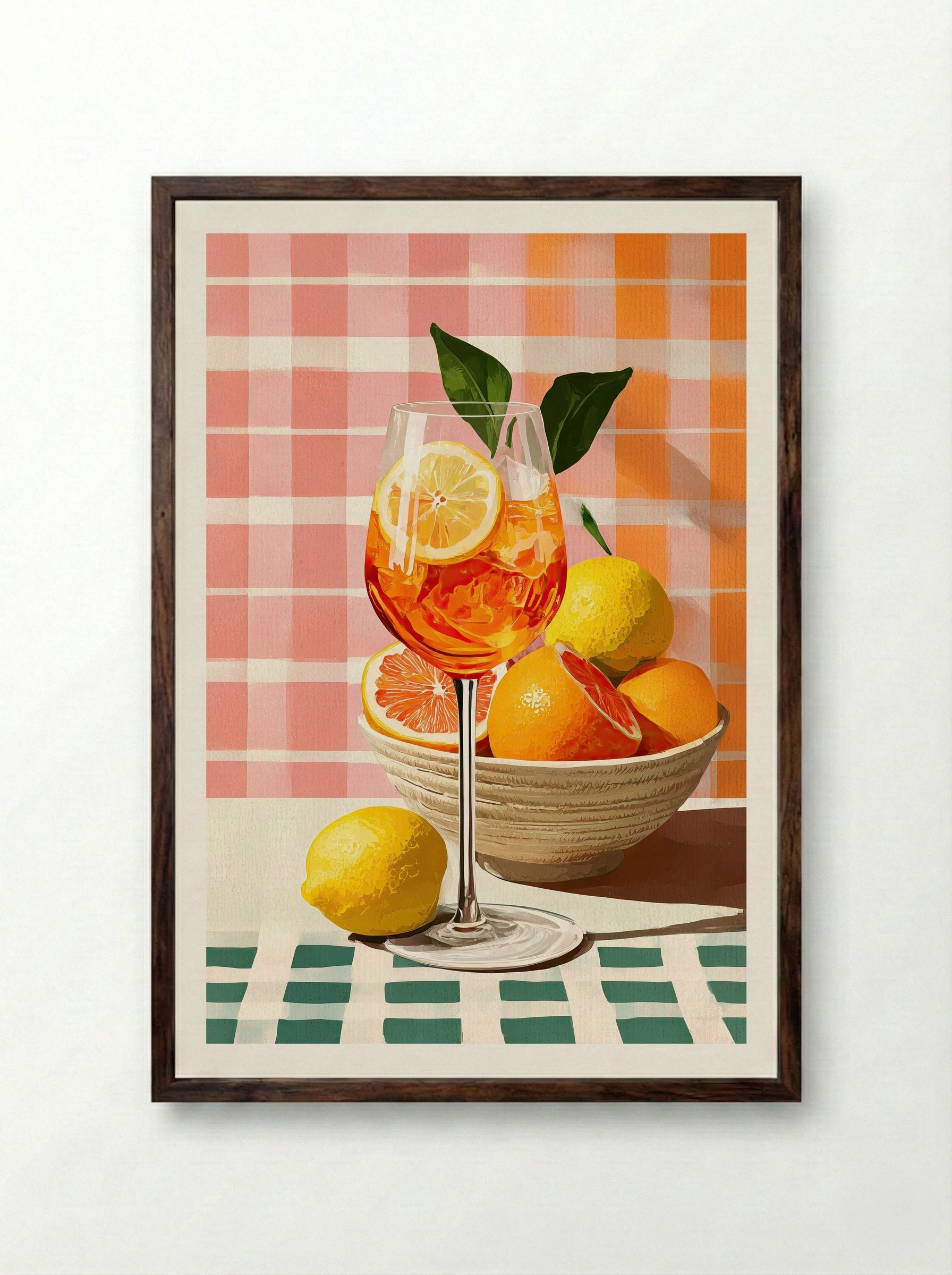 Citrus Spritz Summer Aperitif Art Print - Framed Print Dark Wood