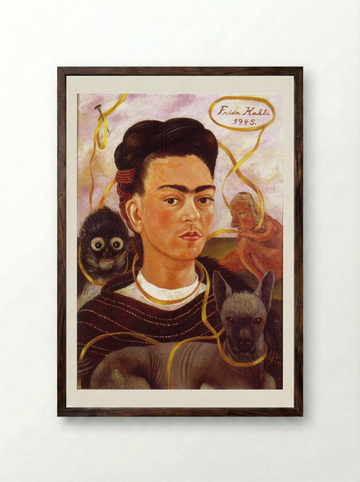 Self-Portrait with Small Monkey - Frida Kahlo - Framed Print Dark Wood