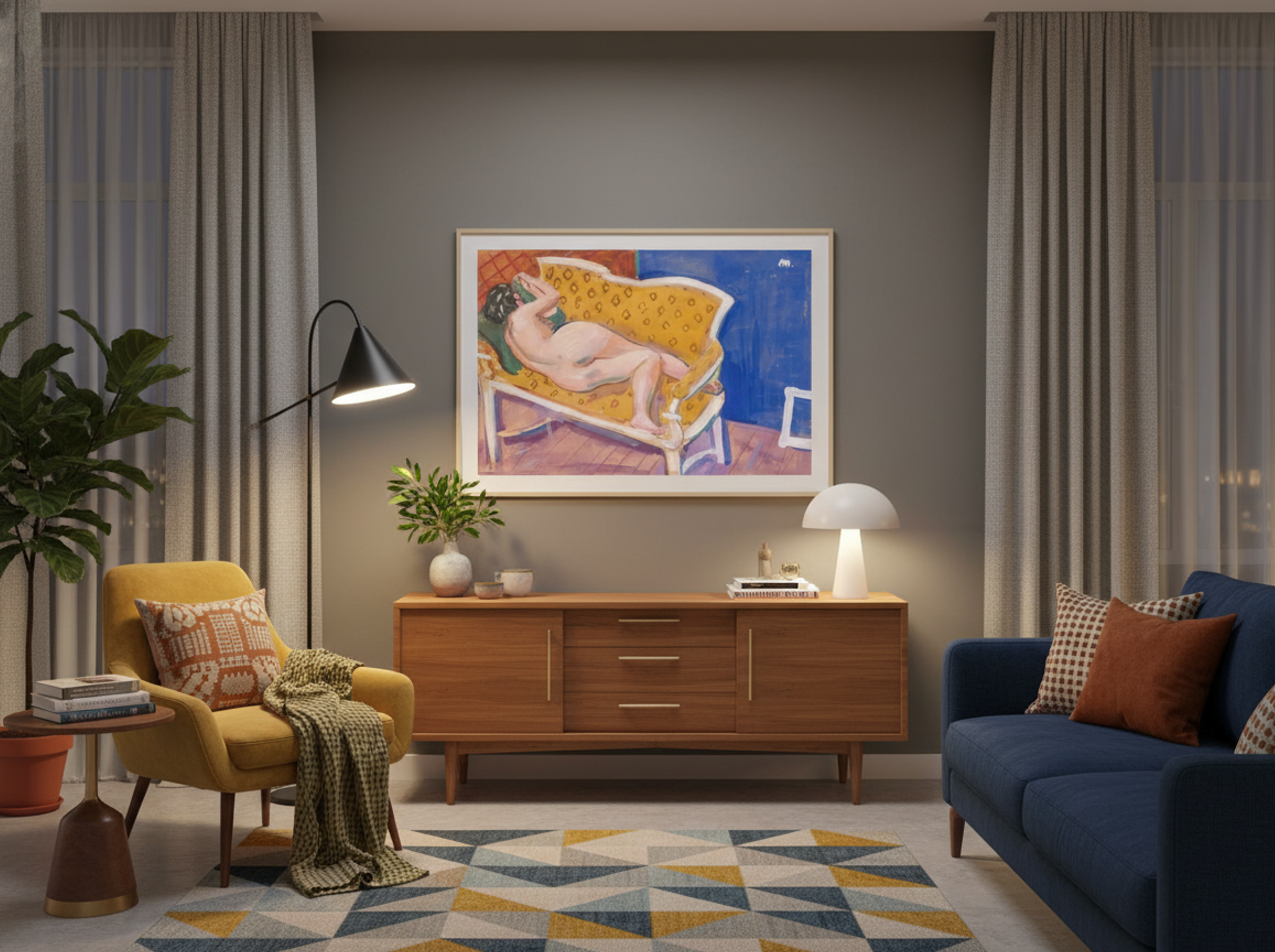 Reclining Nude on Yellow Sofa - Cyprián Majerník - Lifestyle