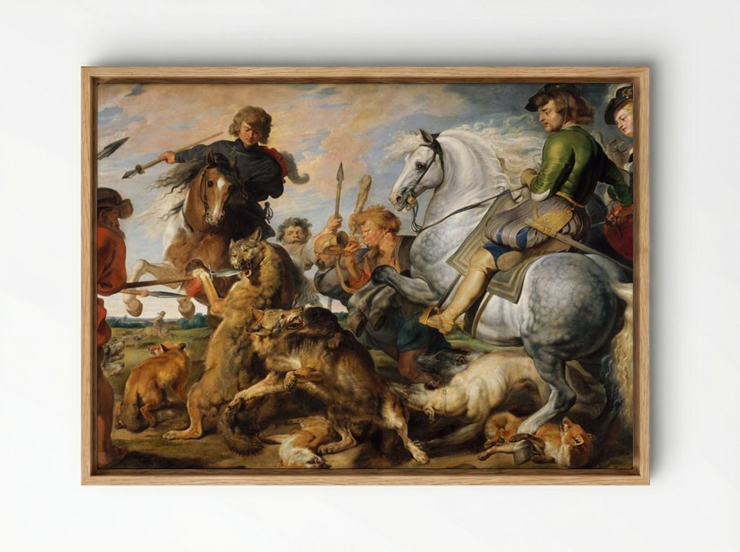 Wolf and Fox Hunt - Peter Paul Rubens - Framed Canvas Wood
