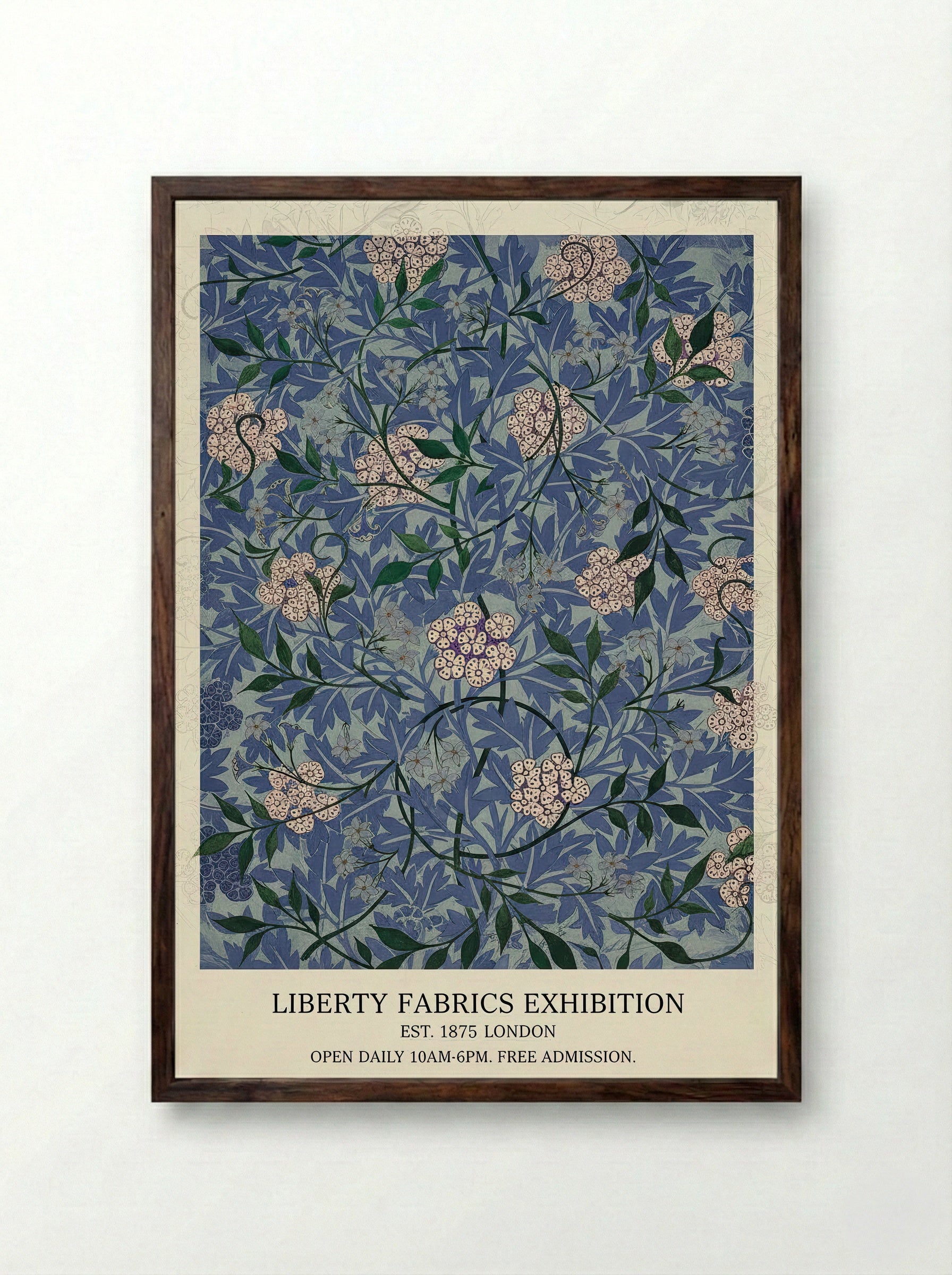 Floral Blue Harmony - William Morris - Framed Print Dark Wood
