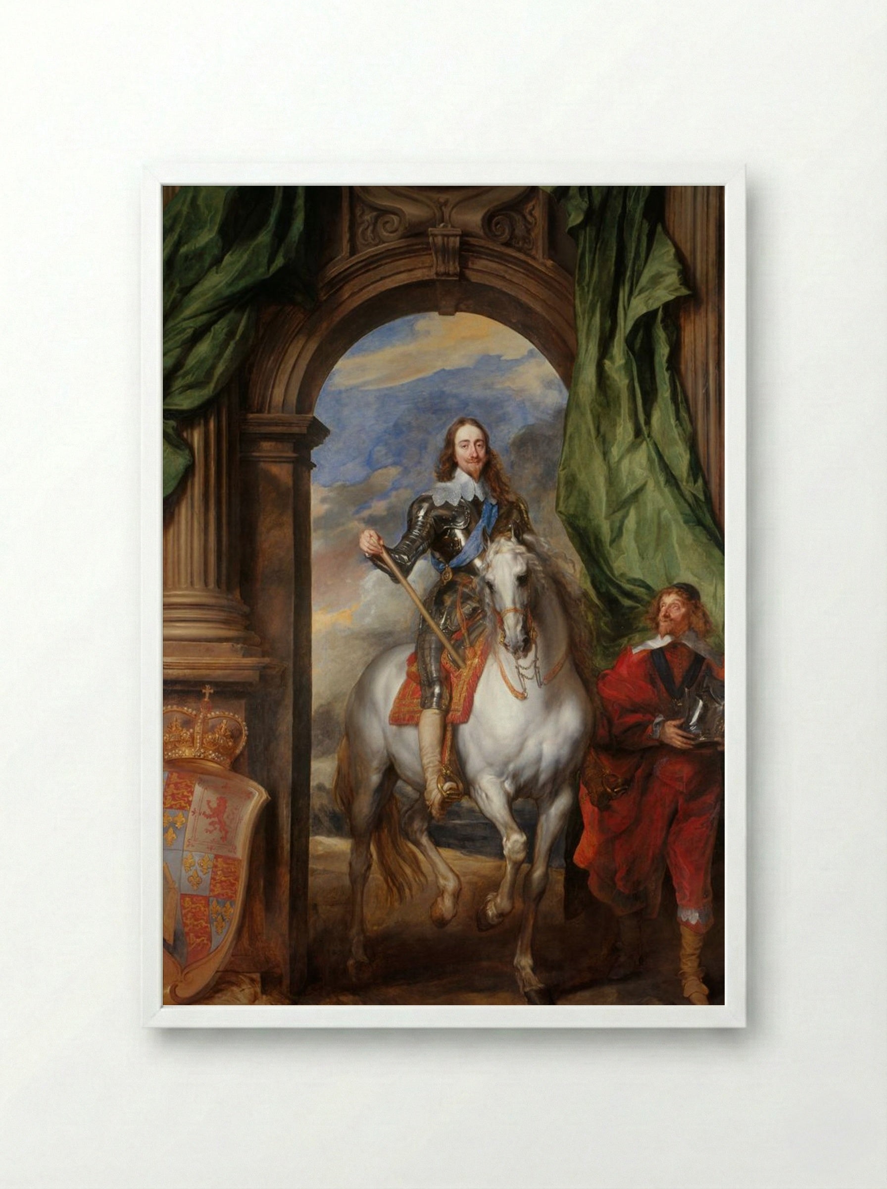 Charles I at the Hunt - Anthony van Dyck - Framed Print White