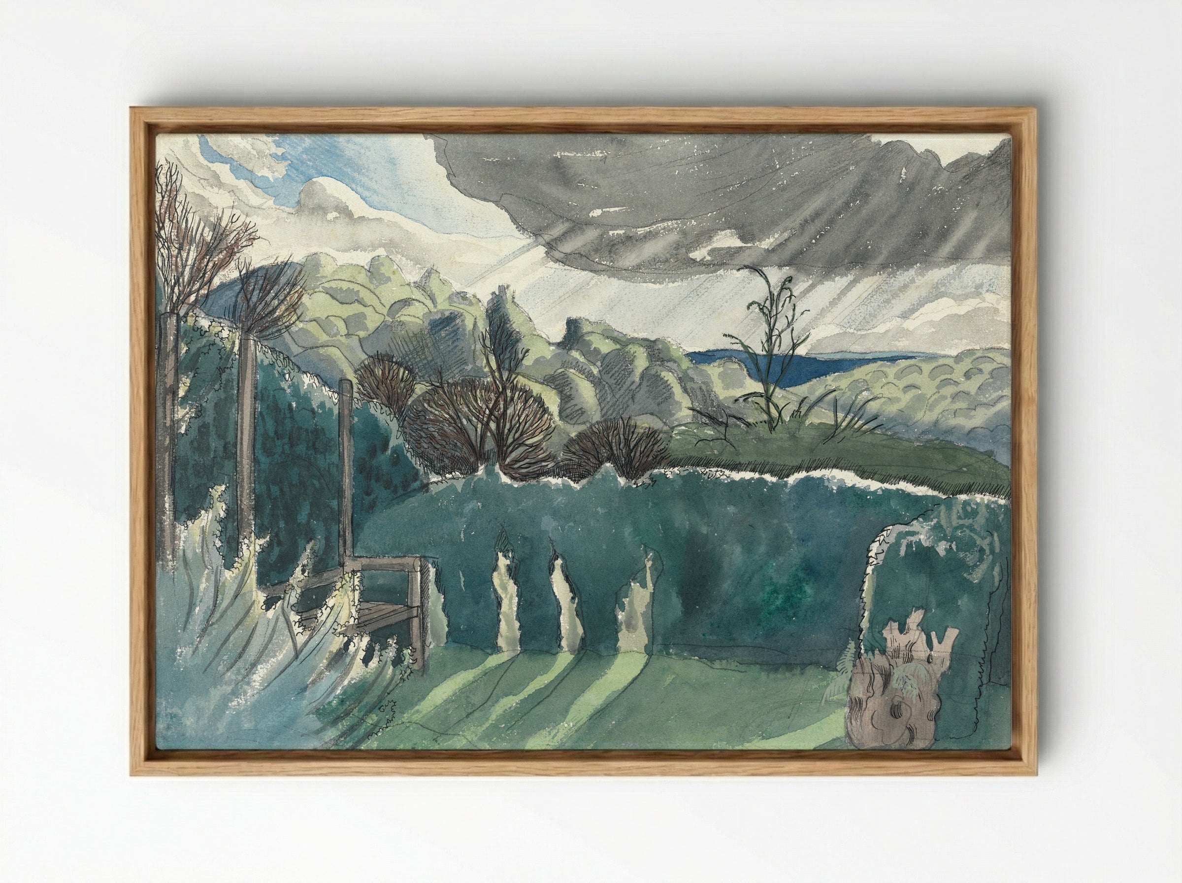 Landscape with Hedge and Distant Hills - Paul Nash - Framed Canvas Wood