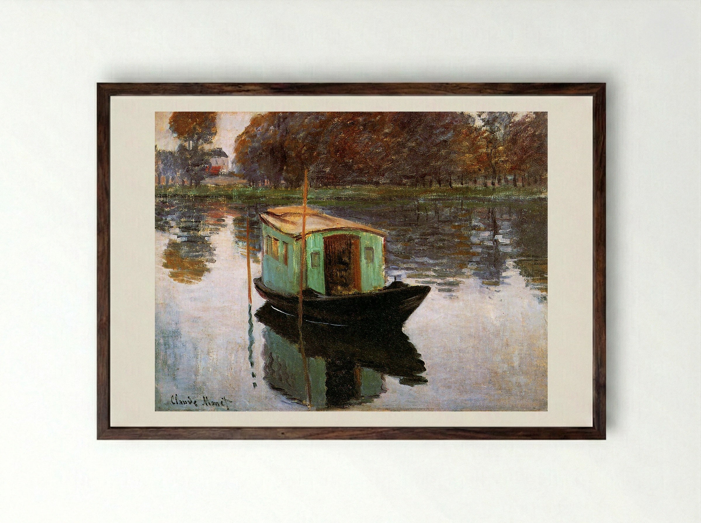 The Studio Boat - Claude Monet - Framed Print Dark Wood