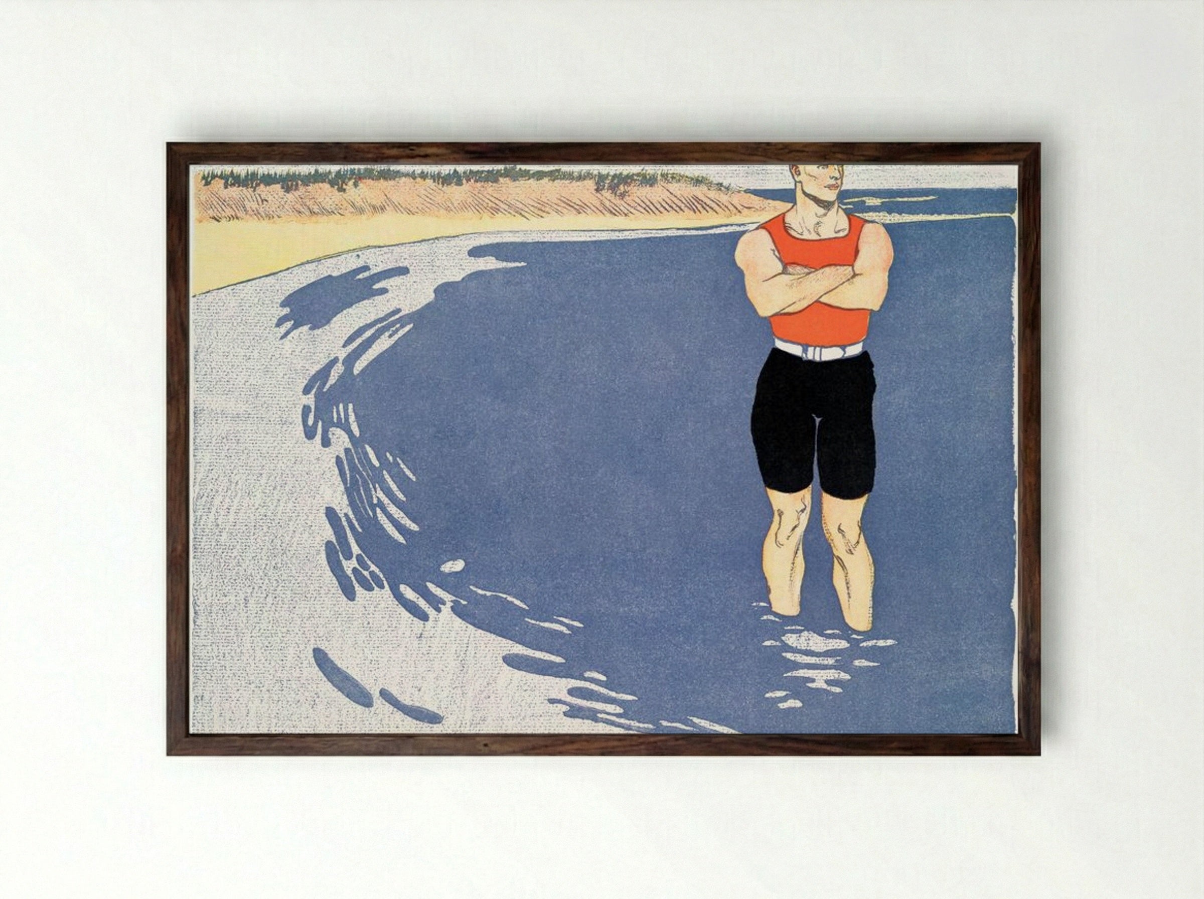 Man Standing in the Sea - Edward Penfield - Framed Print Dark Wood
