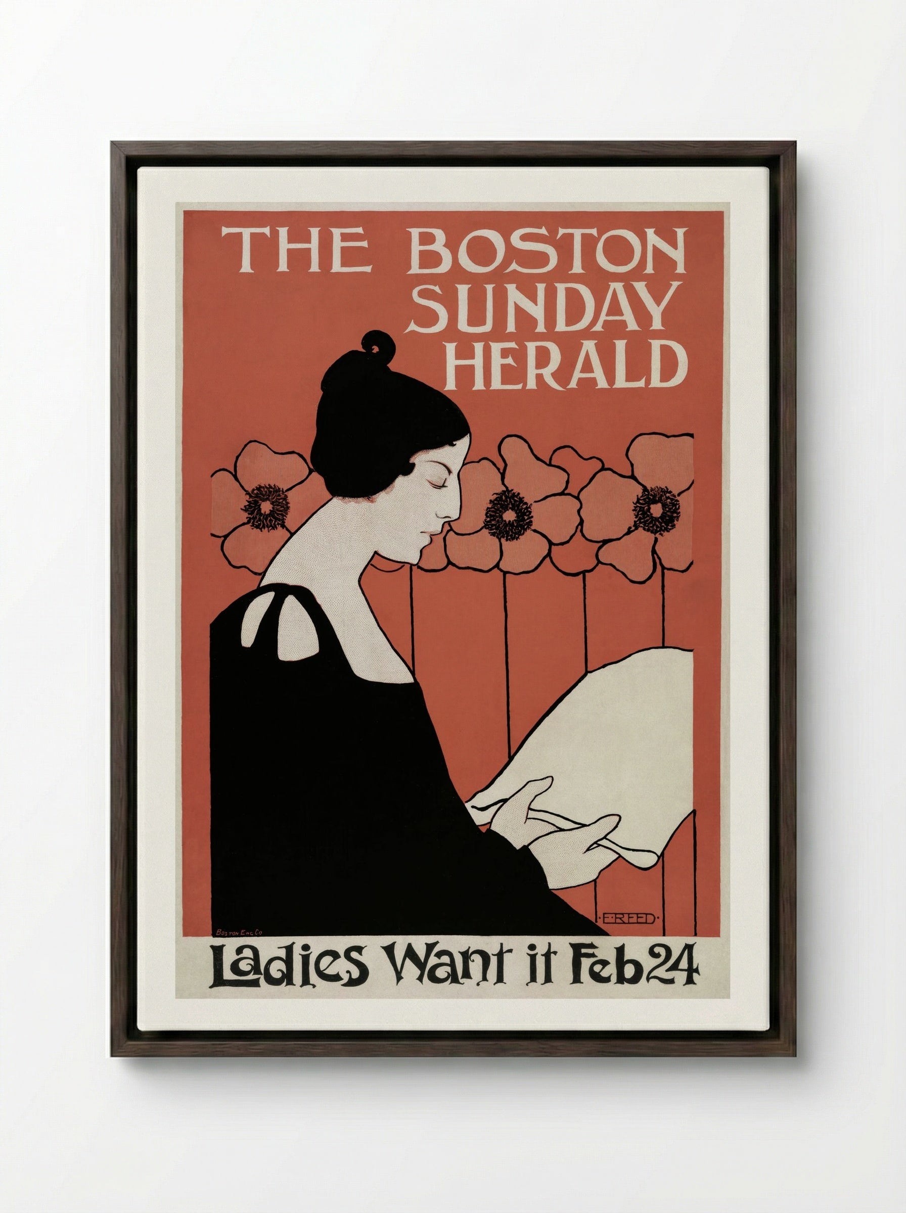The Boston Sunday Herald - E.E. Reed - Framed Canvas Dark Wood