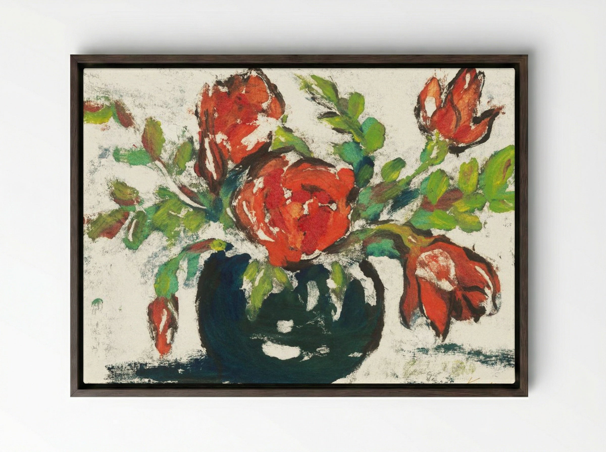 Bouquet in Flower Vase - Karl Hofer - Framed Canvas Dark Wood