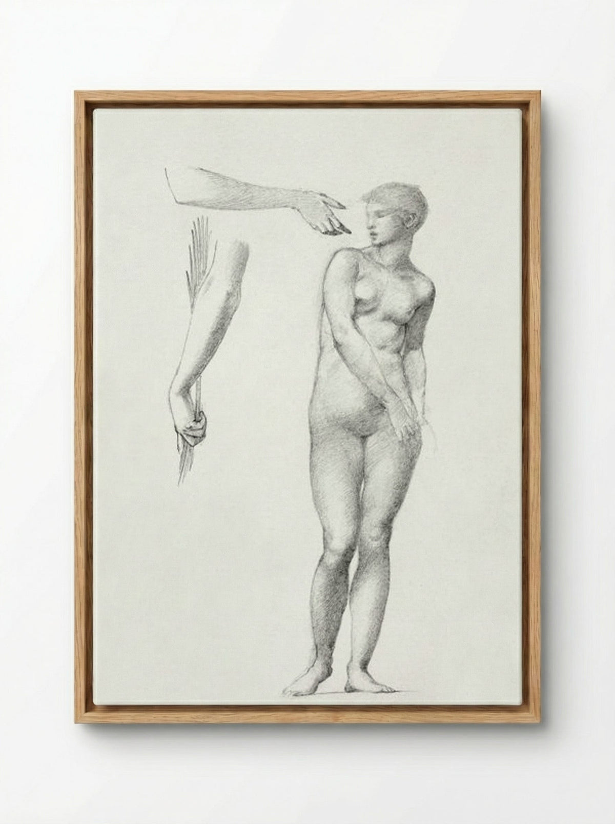Standing Female Nude and Sketches of Arms - Edward Burne-Jones - Framed Canvas Wood
