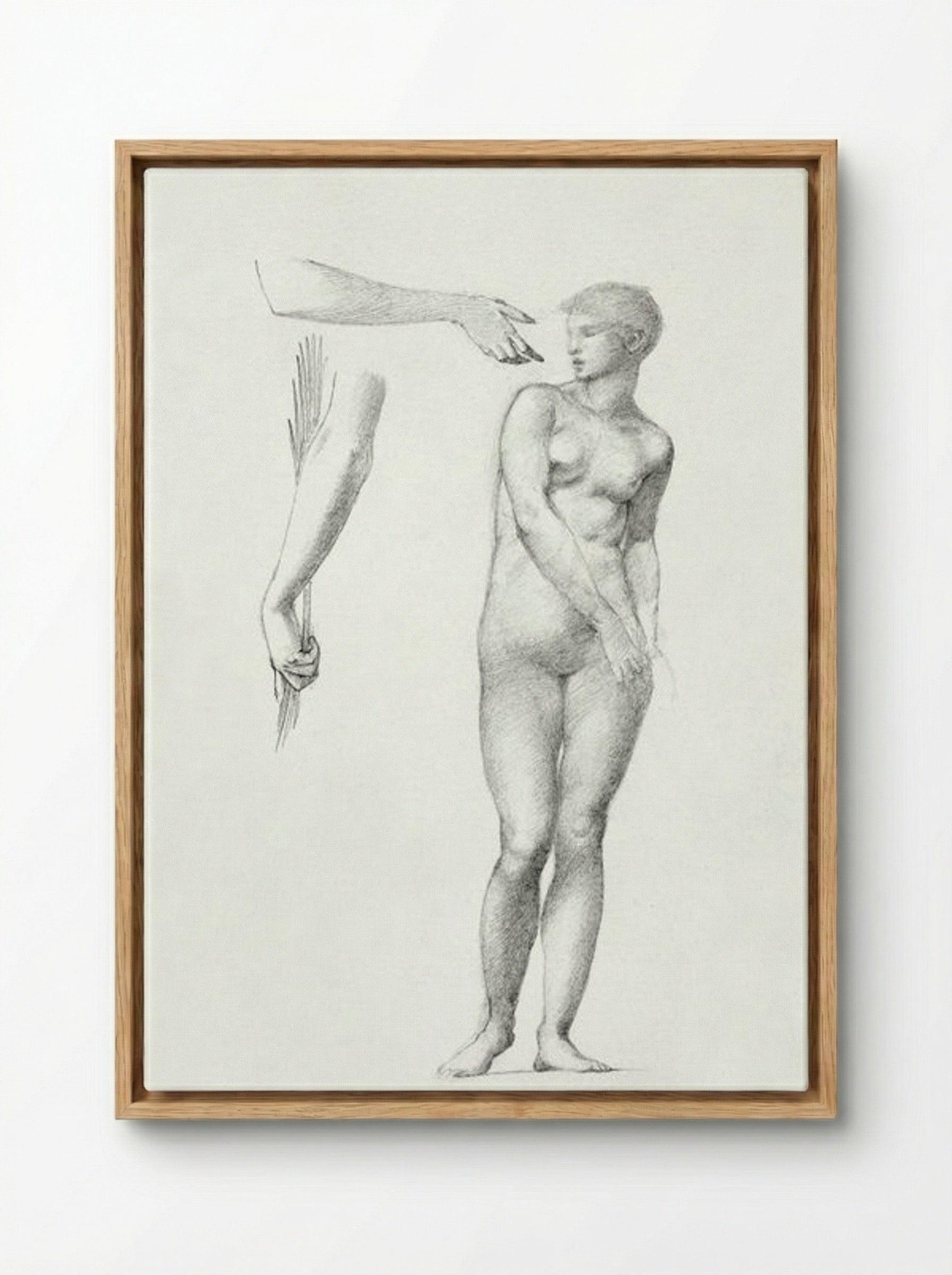 Standing Female Nude and Sketches of Arms - Edward Burne-Jones - Framed Canvas Wood