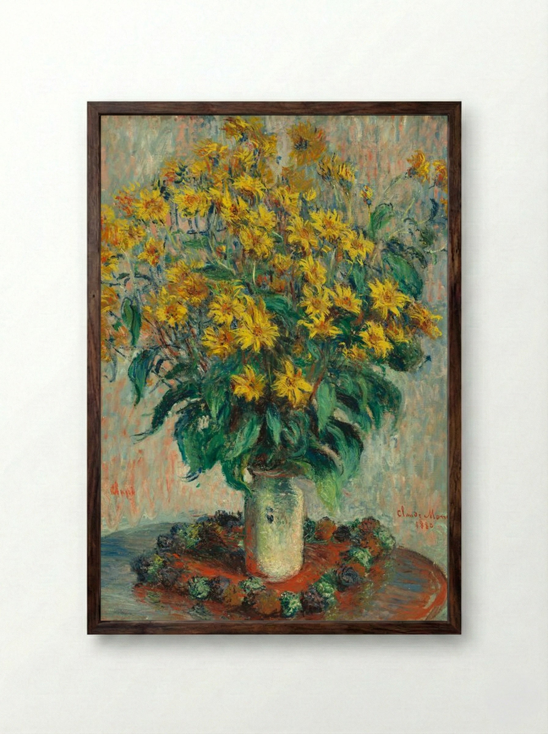 Jerusalem Artichoke Flowers - Claude Monet - Framed Print Dark Wood