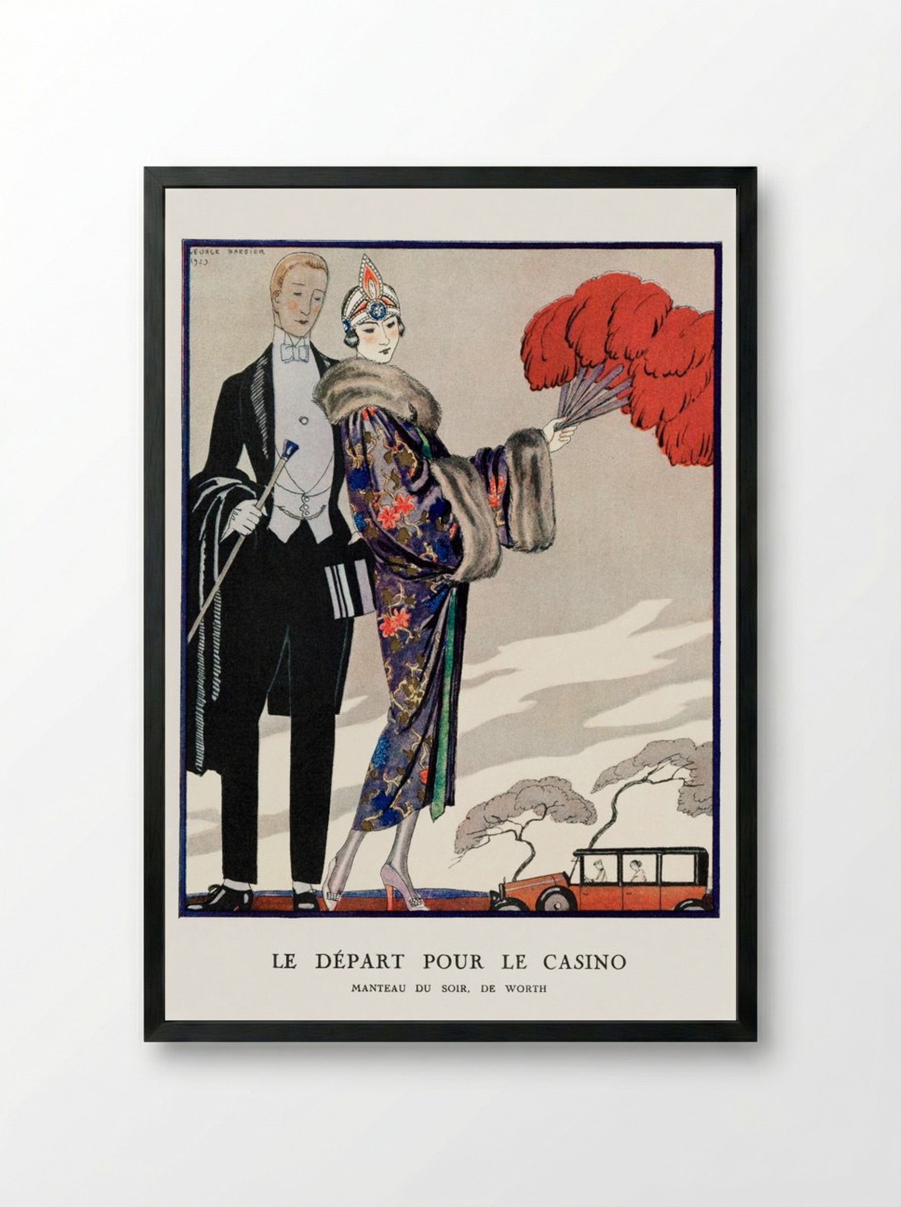 Le Départ pour le Casino, Manteau du Soir de Worth - George Barbier - Framed Print Black