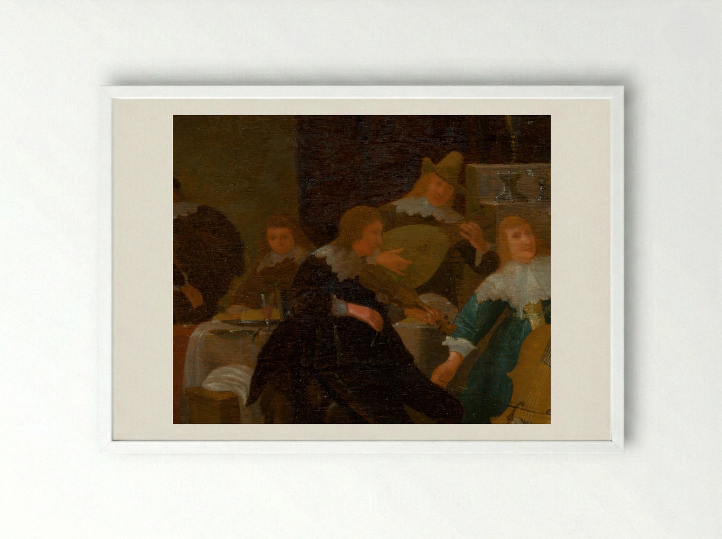 The Home Concert - Cornelis Saftleven - Framed Print White