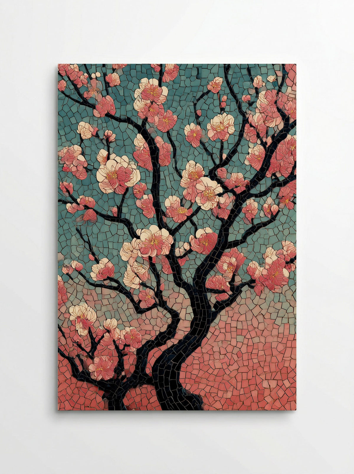 Plum Blossoms at Kameido Shrine - Japanese Mosaic Print - Poster