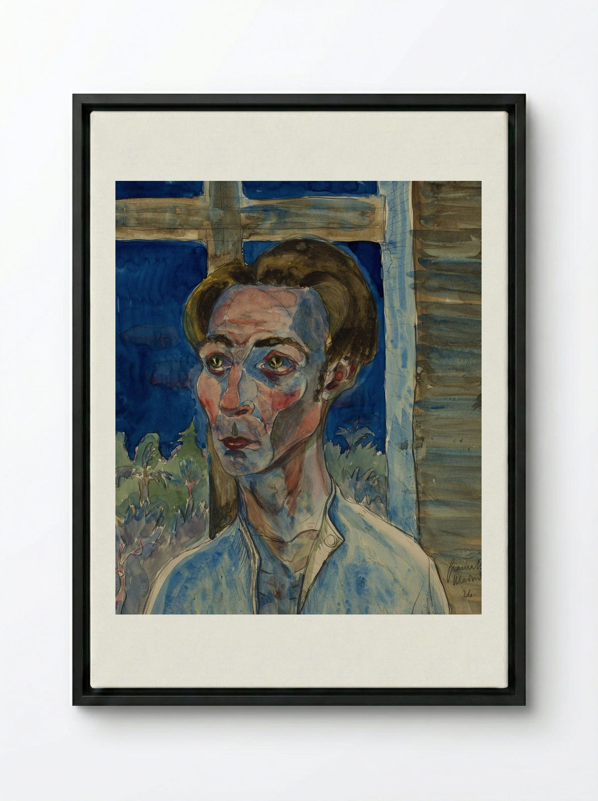 Myself with a Window Frame Cross - Hermann Max Pechstein - Framed Canvas Black