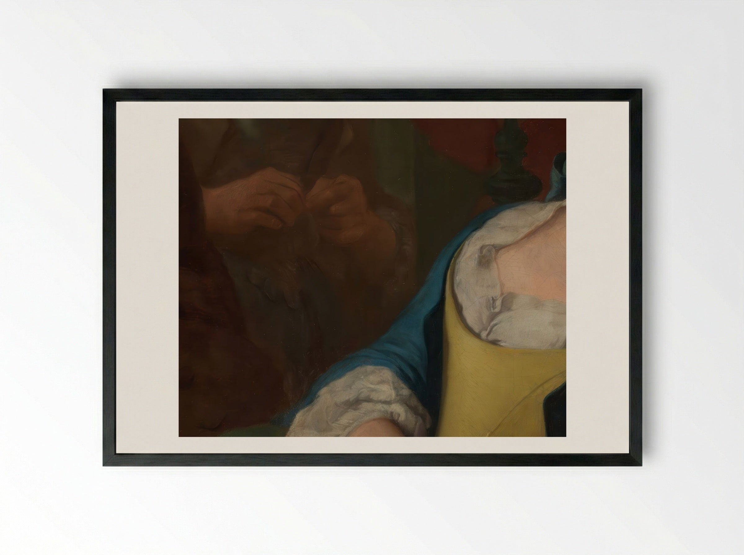 Teasing a Sleeping Girl - Gaspare Traversi - Framed Print Black
