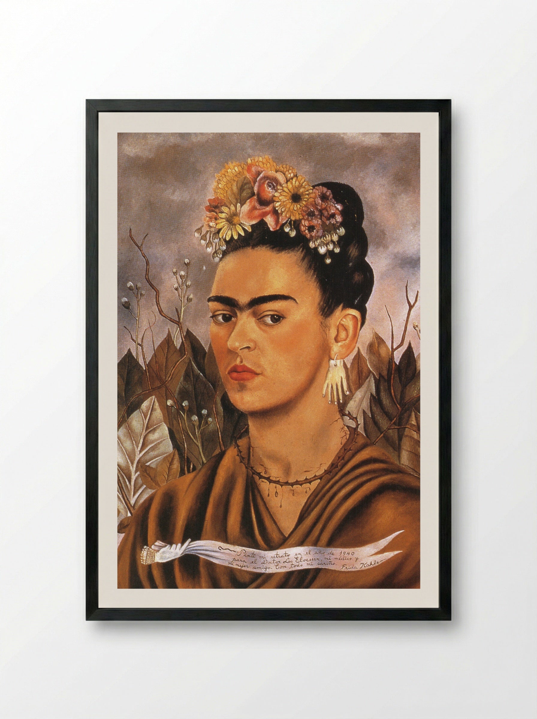 Self-Portrait Dedicated to Dr Eloesser - Frida Kahlo - Framed Print Black