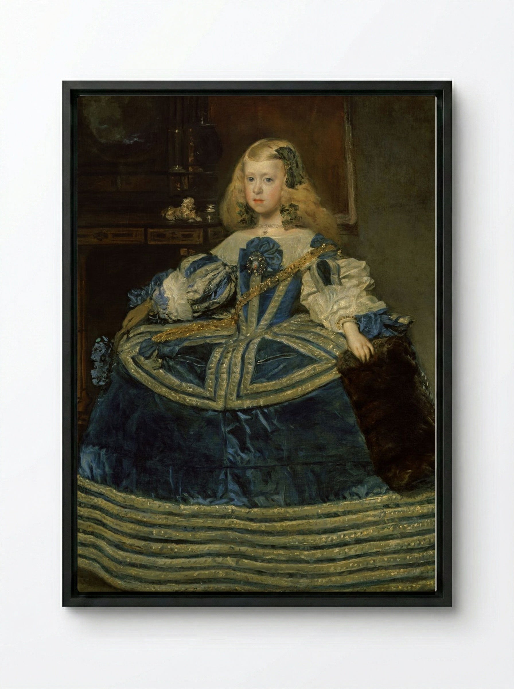 Infanta Margarita Teresa in a Blue Dress - Diego Velázquez - Framed Canvas Black