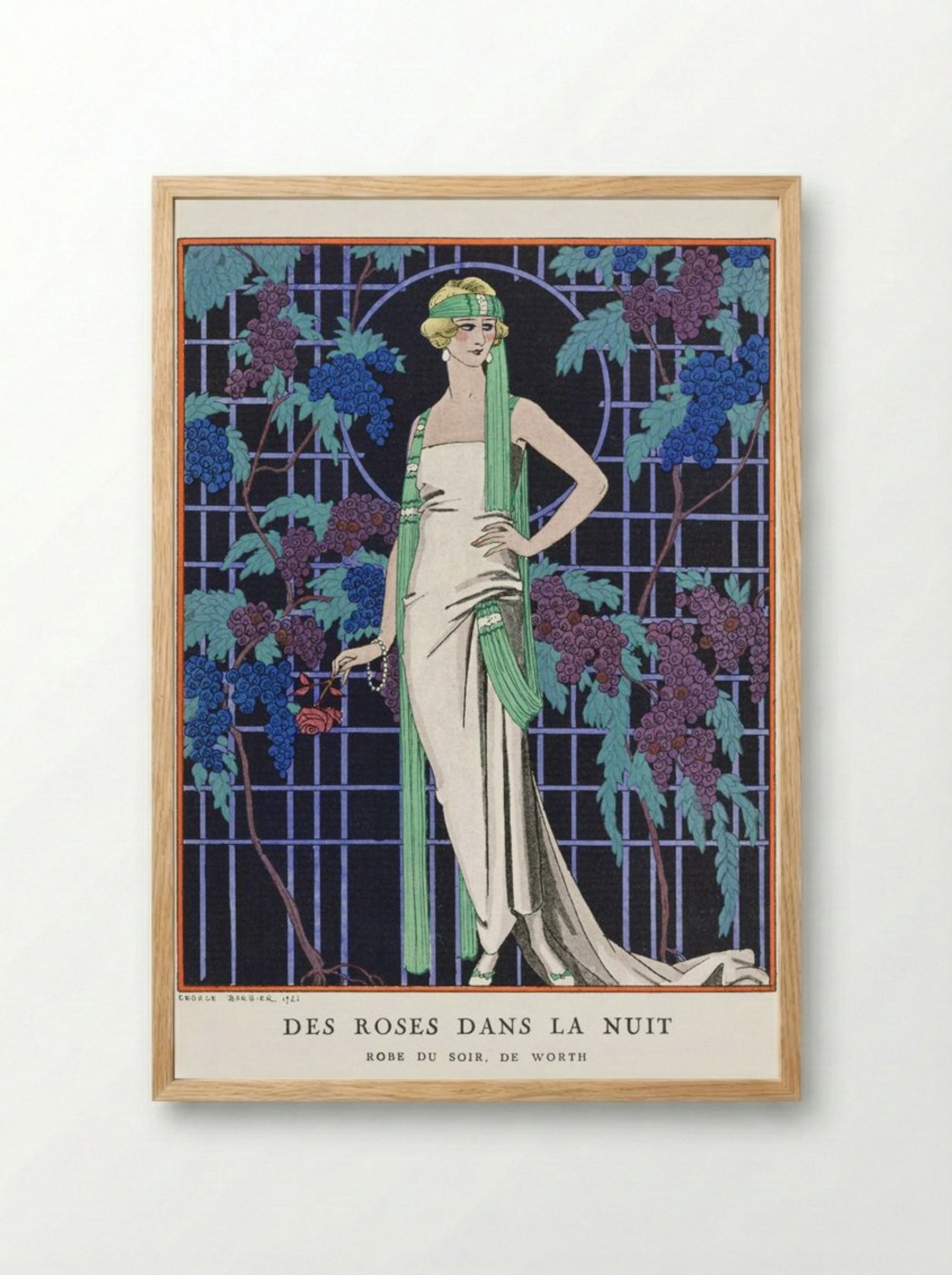 Des Roses dans la Nuit (Evening Dress by Worth) - George Barbier - Framed Print Wood