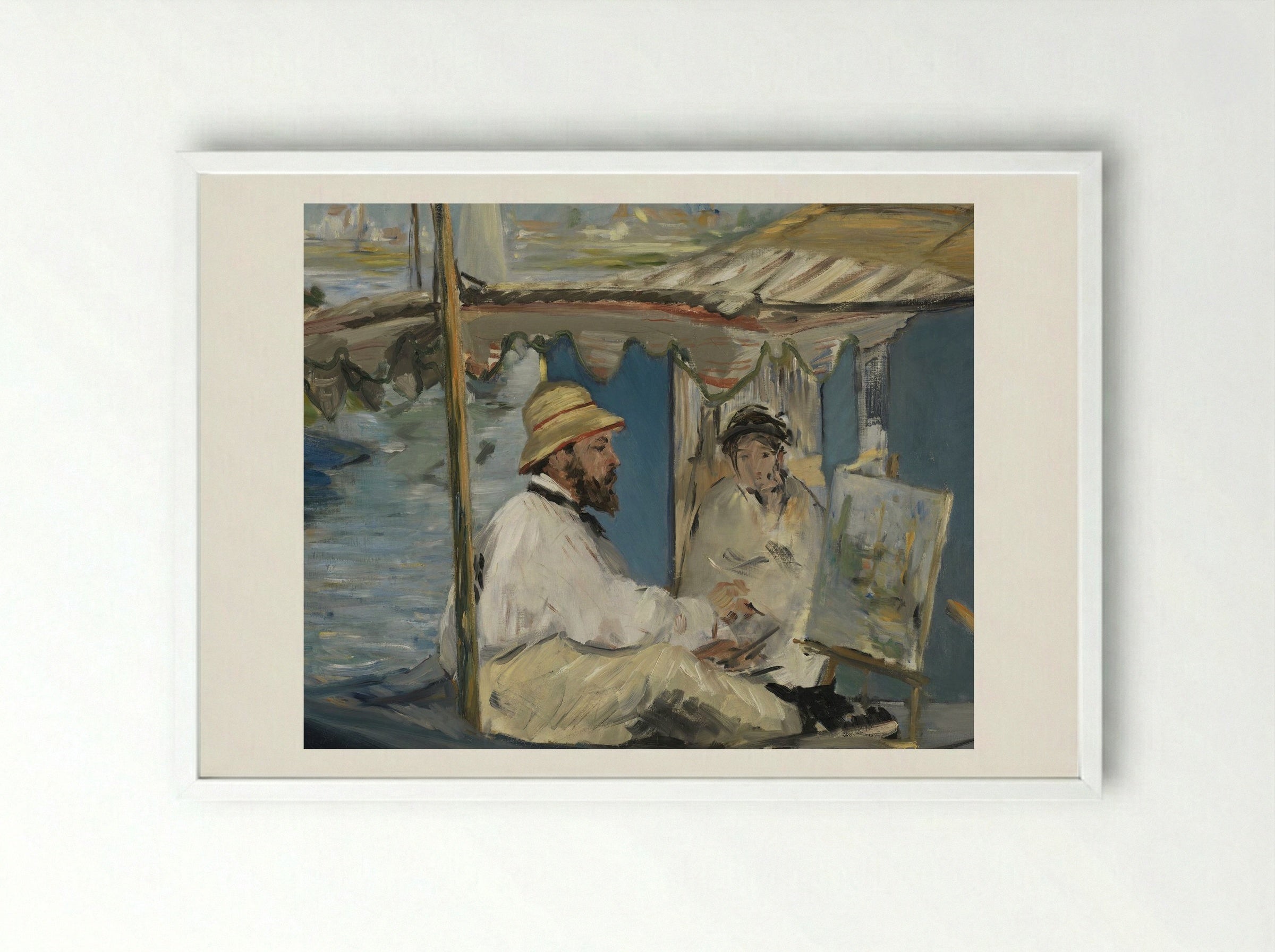 Claude Monet Painting in his Studio - Édouard Manet - Framed Print White