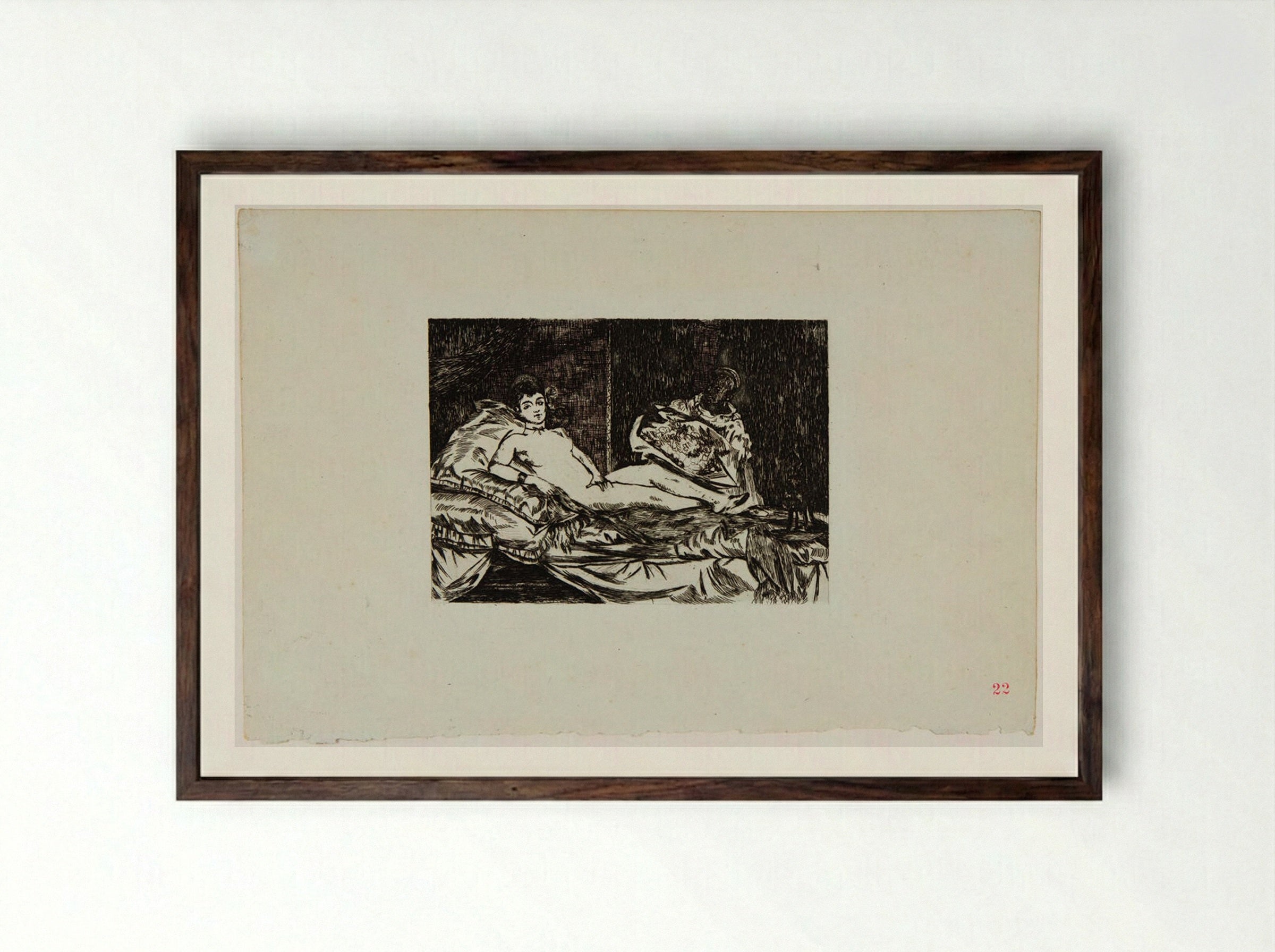 Olympia (large plate) - Édouard Manet - Framed Print Dark Wood