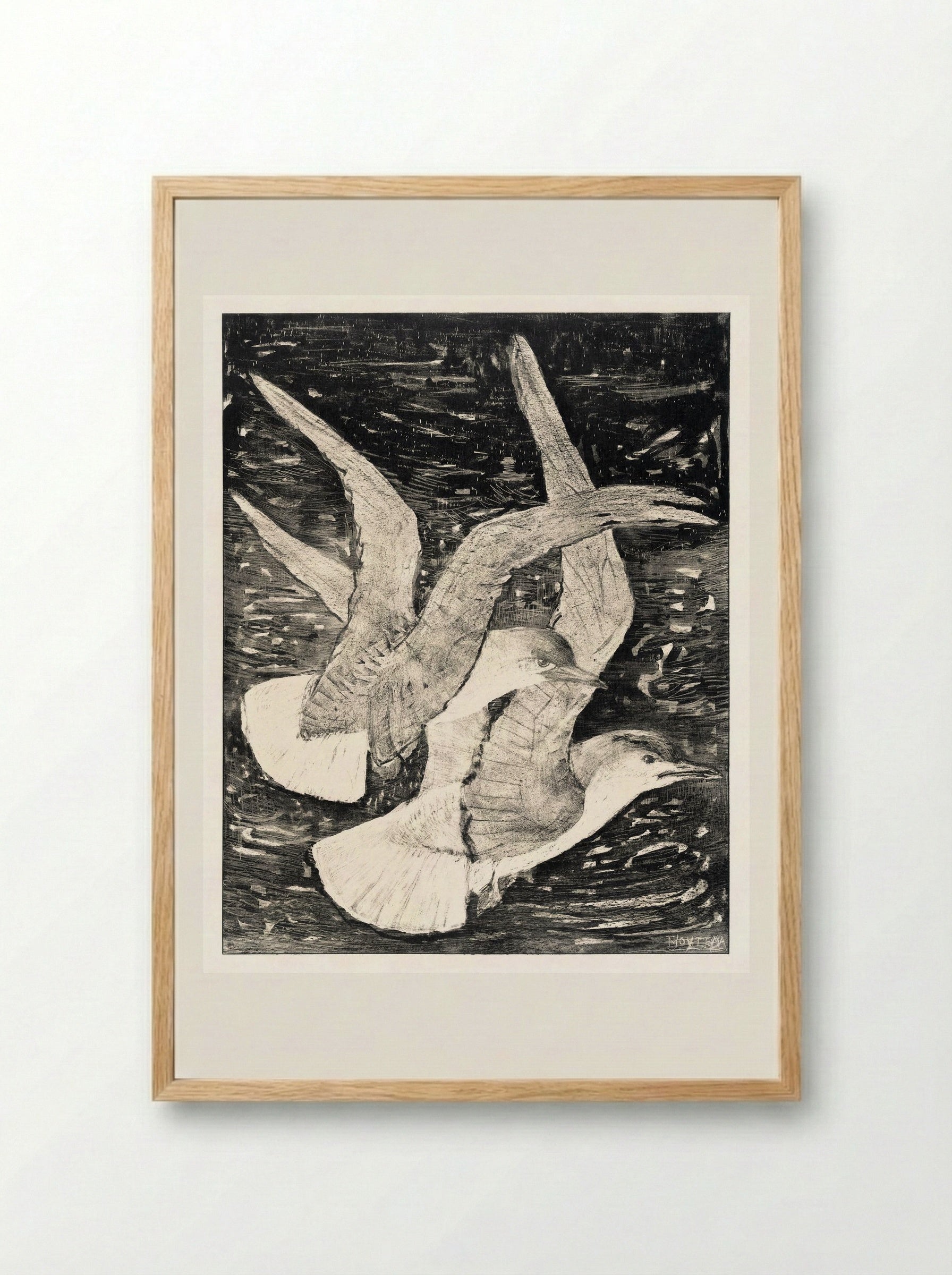 Two Flying Gulls - Theo van Hoytema - Framed Print Wood