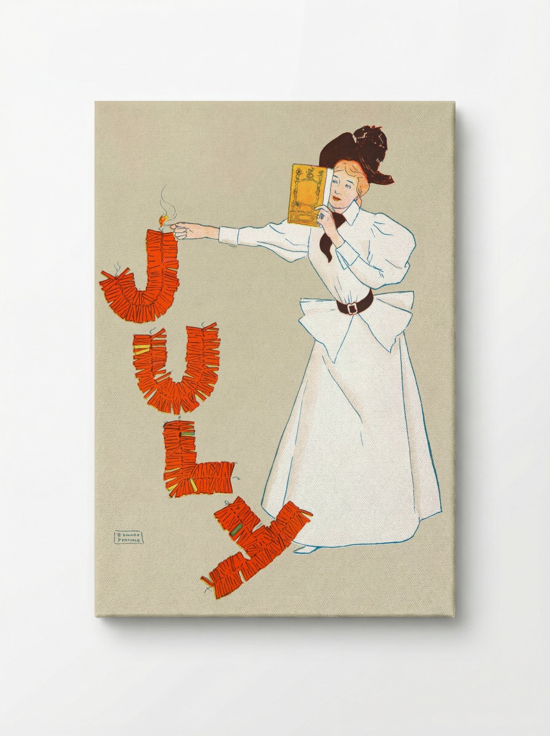 Woman Lighting Up Firecrackers - Edward Penfield - Canvas