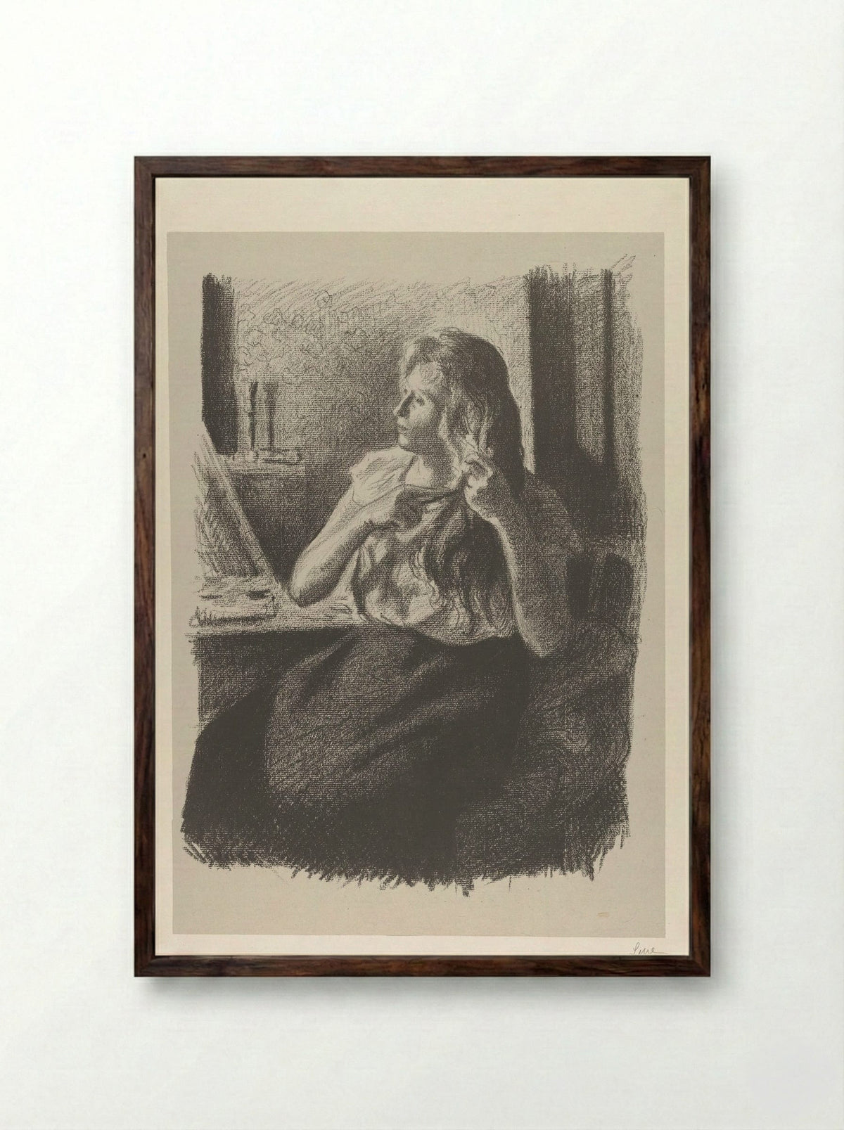 Woman Combing Her Hair - Edgar Degas - Framed Print Dark Wood