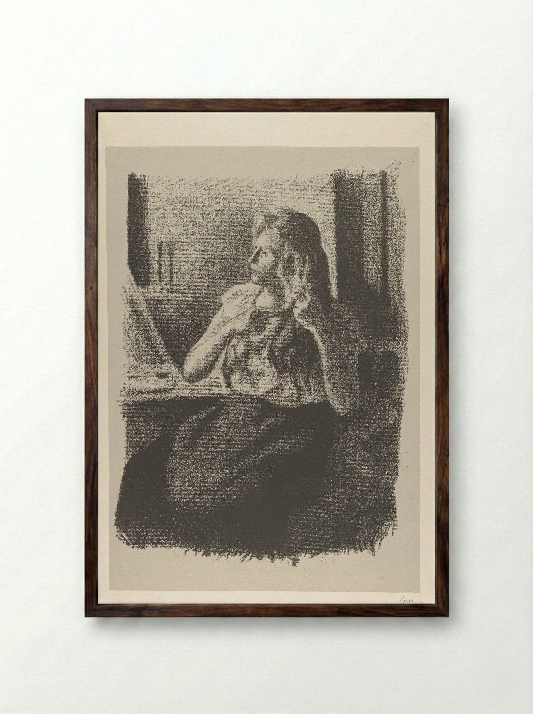Woman Combing Her Hair - Edgar Degas - Framed Print Dark Wood