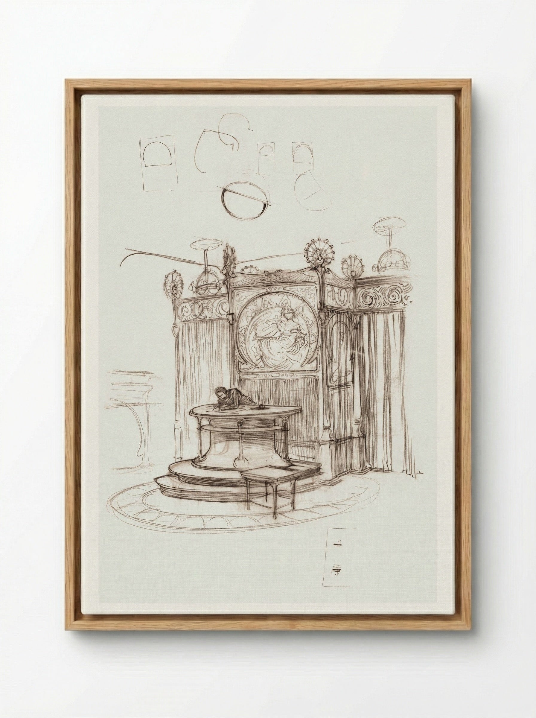 Sketch of an Office Interior - Alphonse Mucha - Framed Canvas Wood