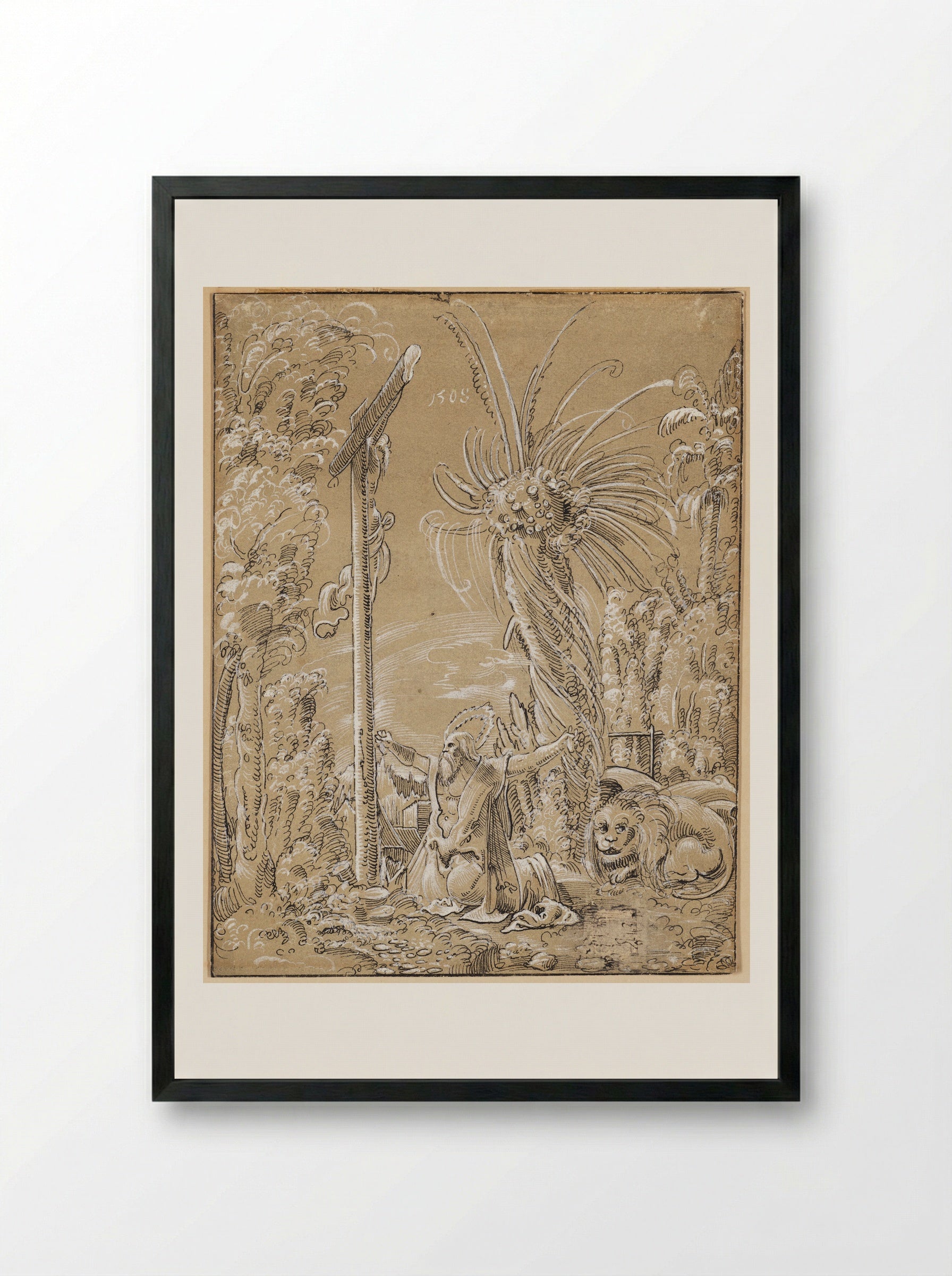 Saint Jerome in the Desert - Albrecht Altdorfer - Framed Print Black
