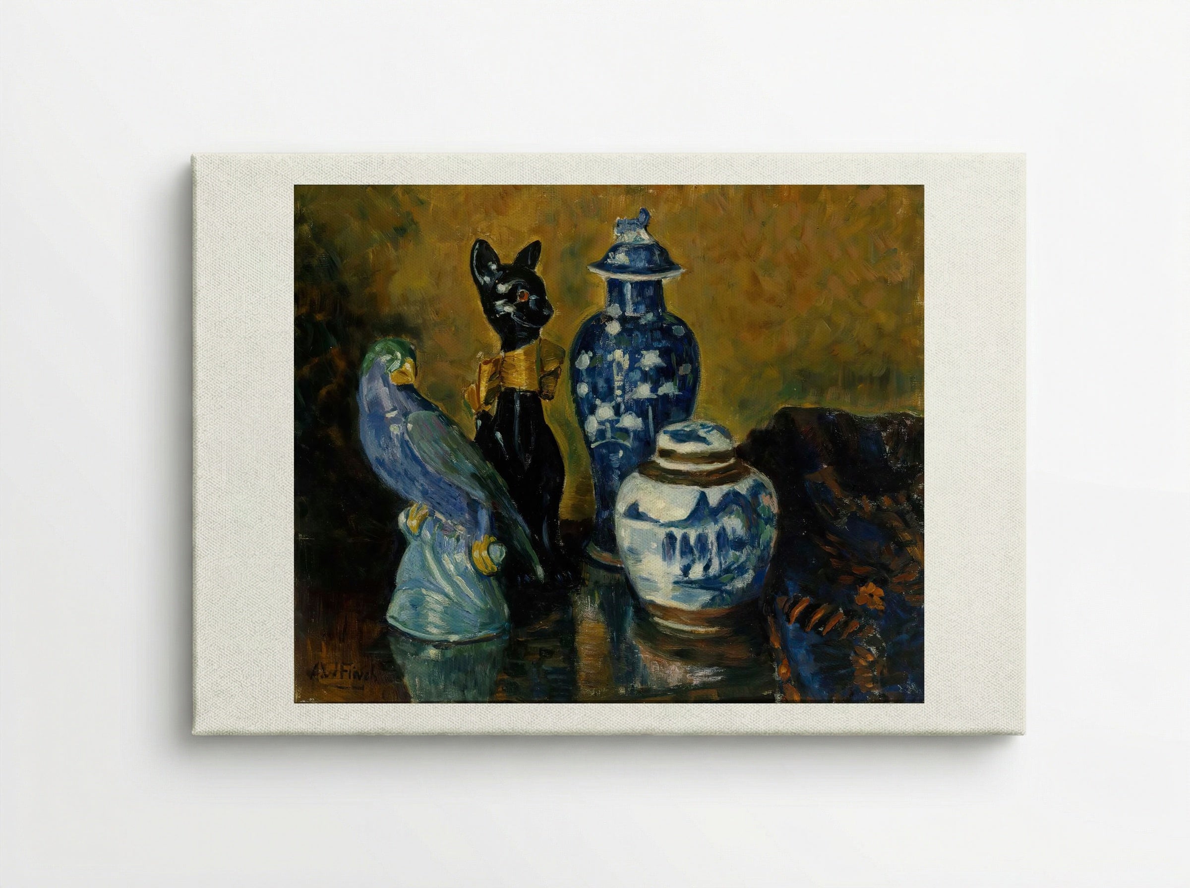 Still Life with Blue Figurines - Alfred William Finch - Canvas