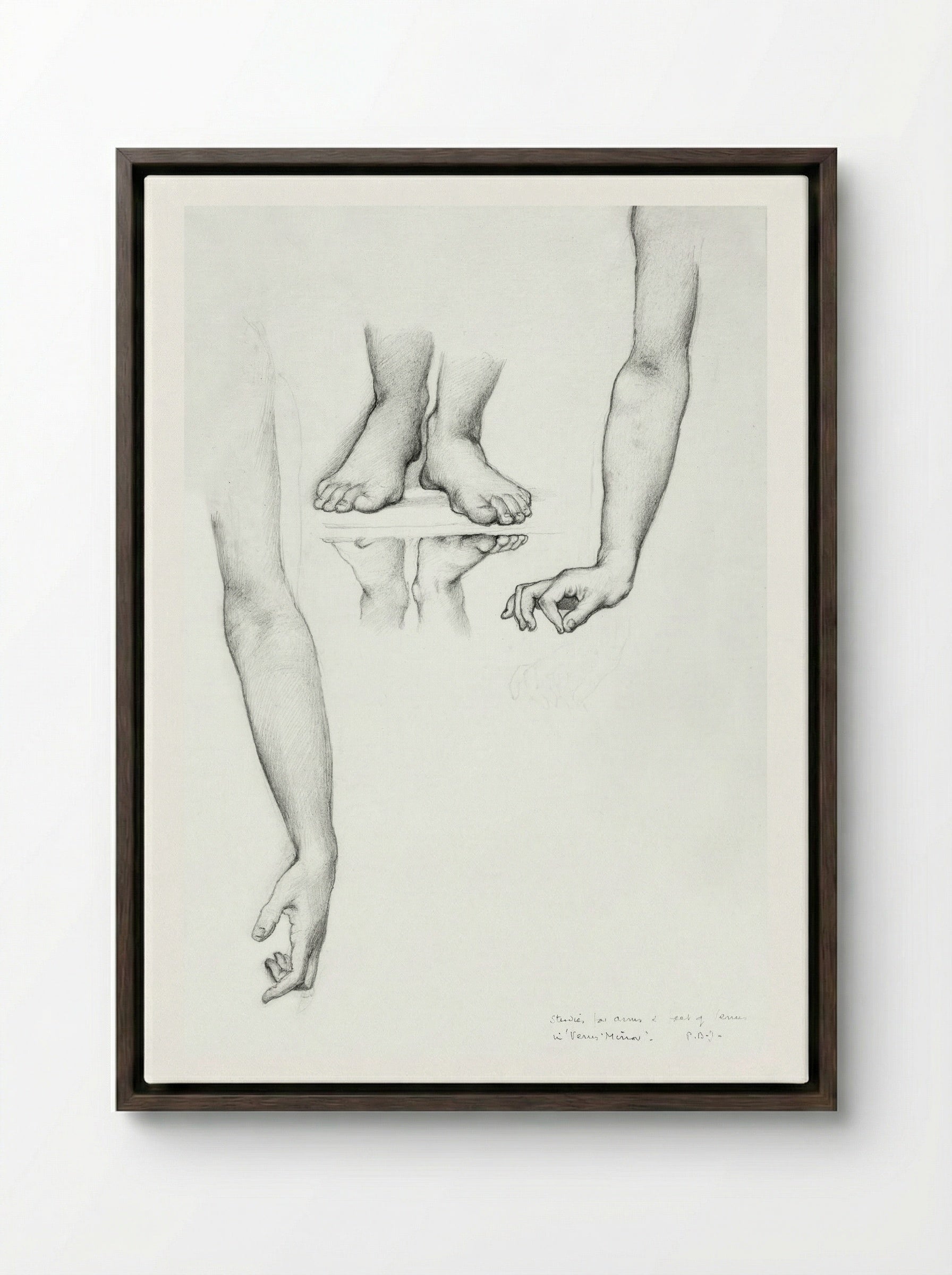 Study for 'The Mirror of Venus' (Arms and Feet) - Edward Burne-Jones - Framed Canvas Dark Wood