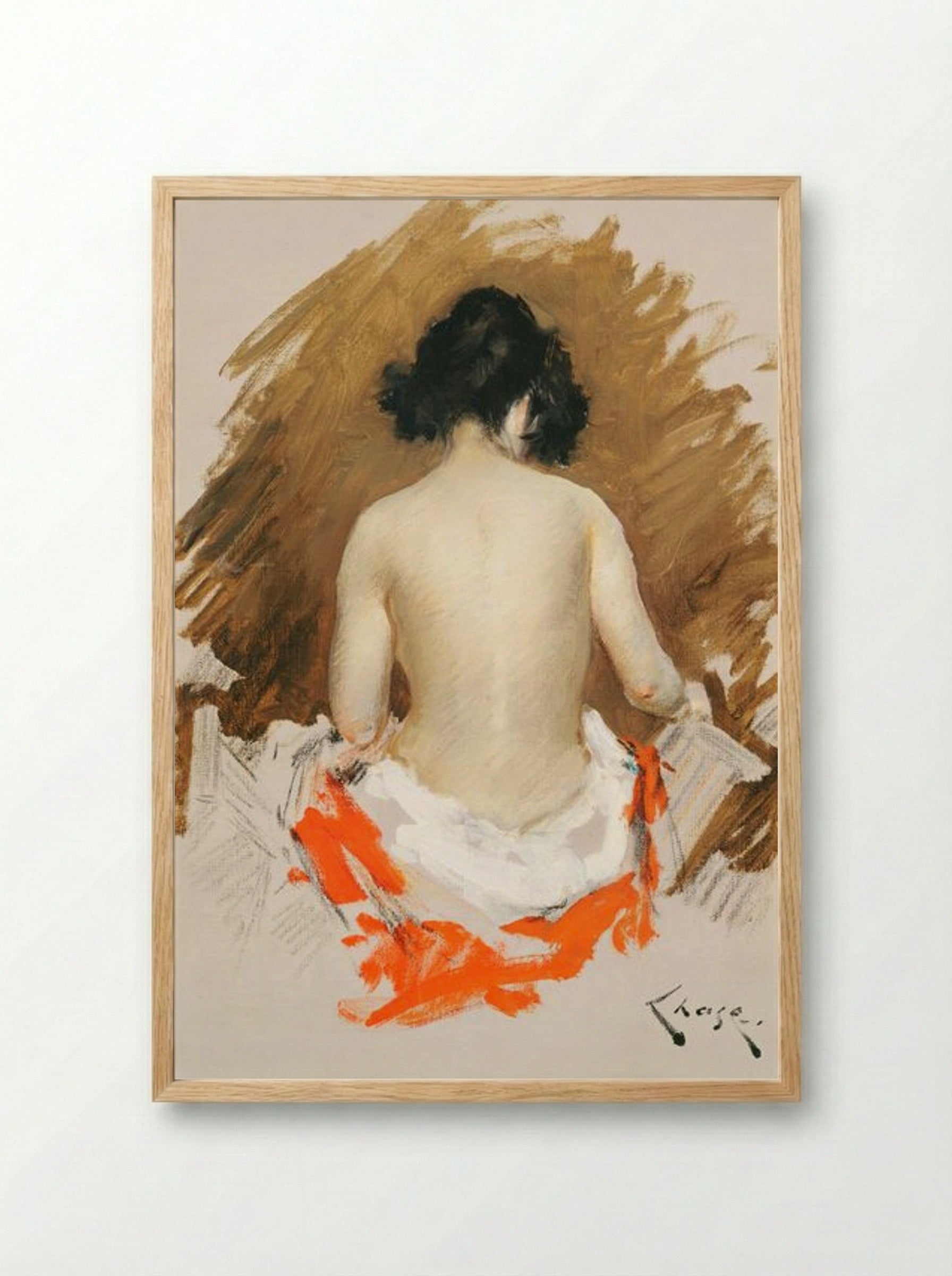 Nude with Kimono - William Merritt Chase - Framed Print Wood