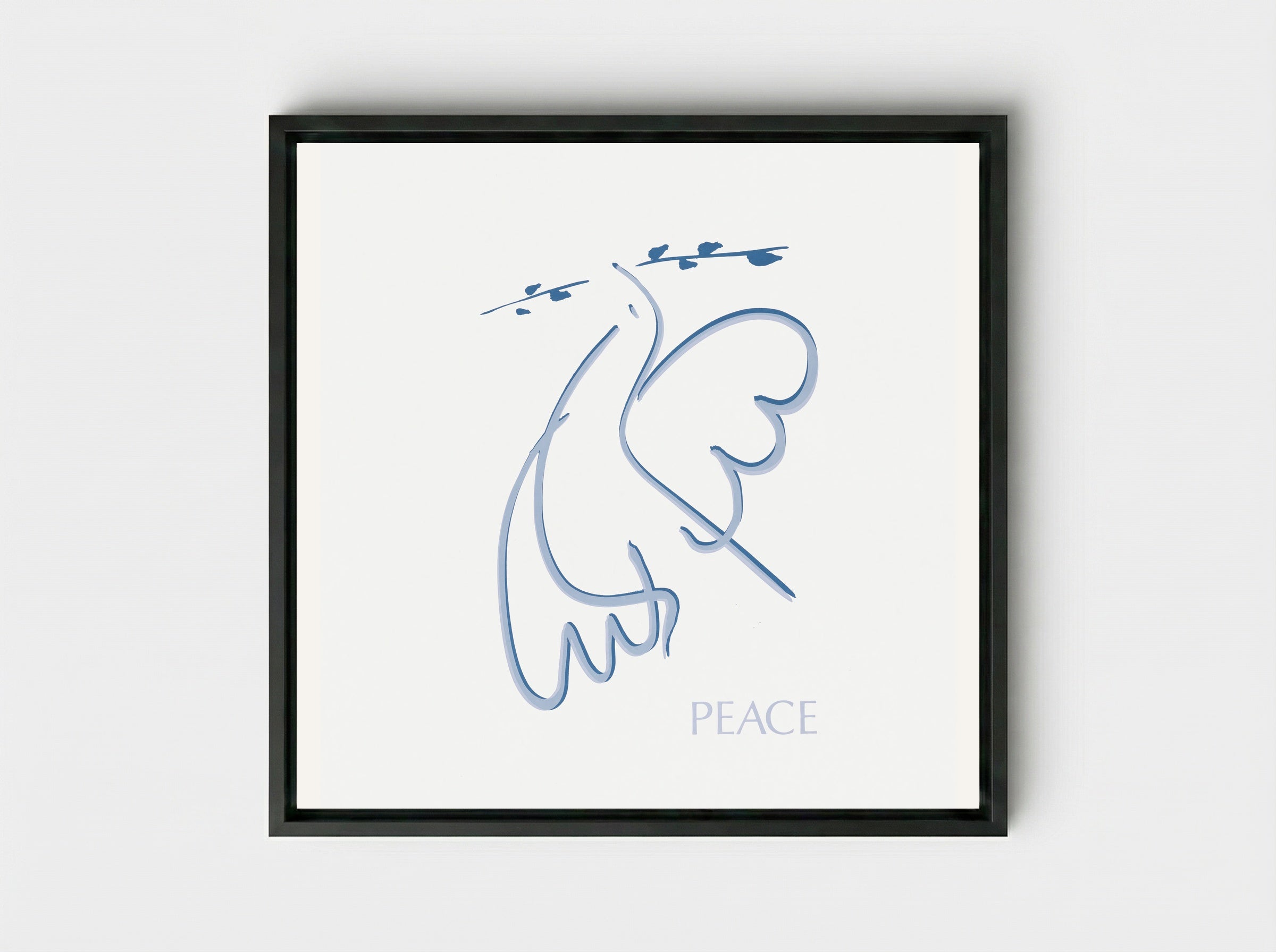 Peace (Dove with Olive Branch) - Fine Art Print - Framed Canvas Black