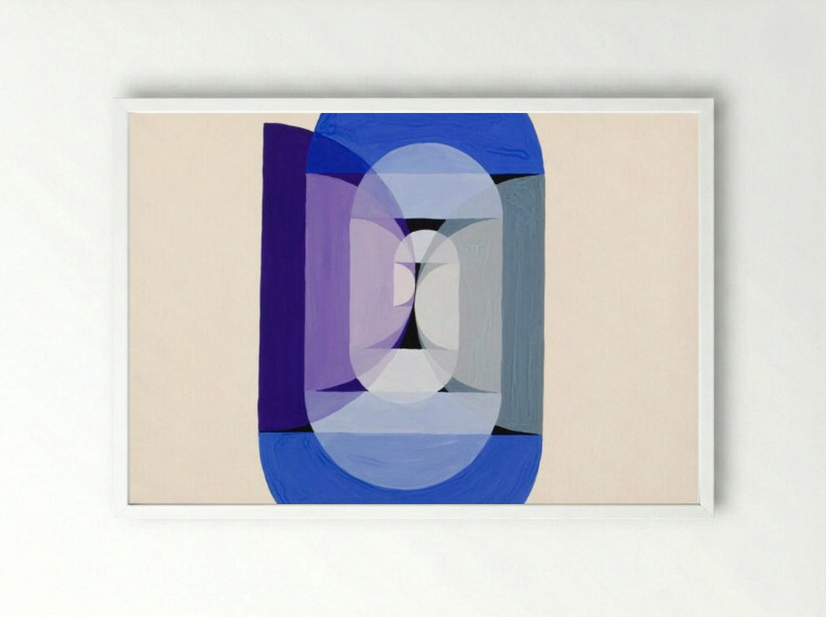 Blue, Gray, Violet Wheel - Joseph Schillinger - Framed Print White