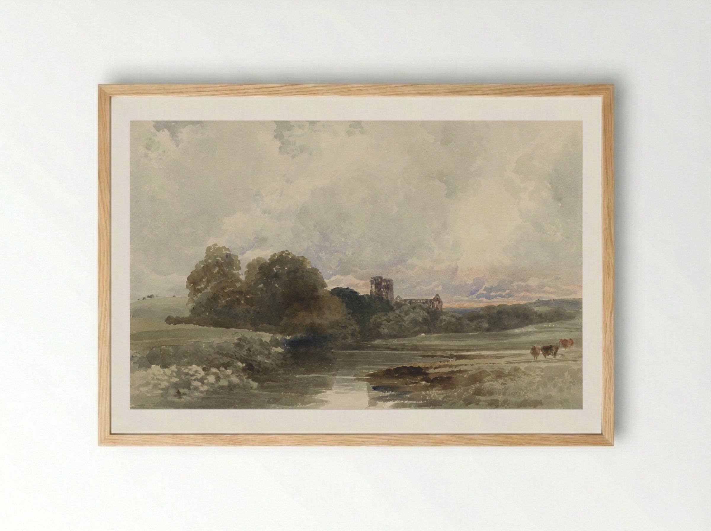 Evening View of Kirkstall Abbey, Yorkshire - Peter de Wint - Framed Print Wood