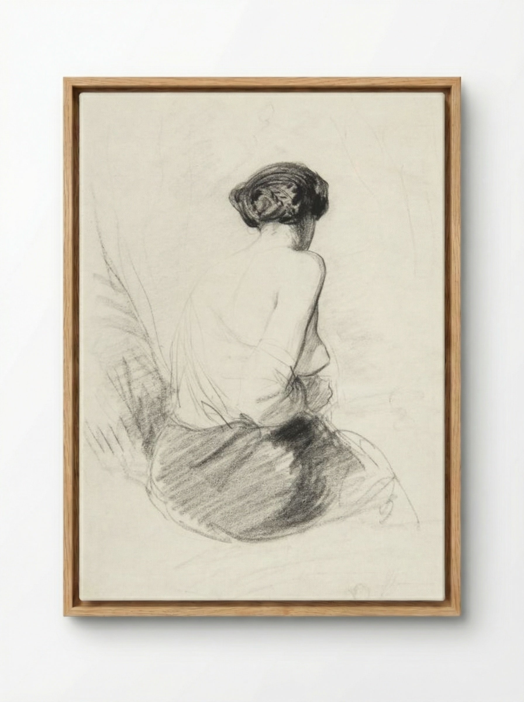 Woman Seated, Seen from Back (Nude Study) - Paul Gavarni - Framed Canvas Wood