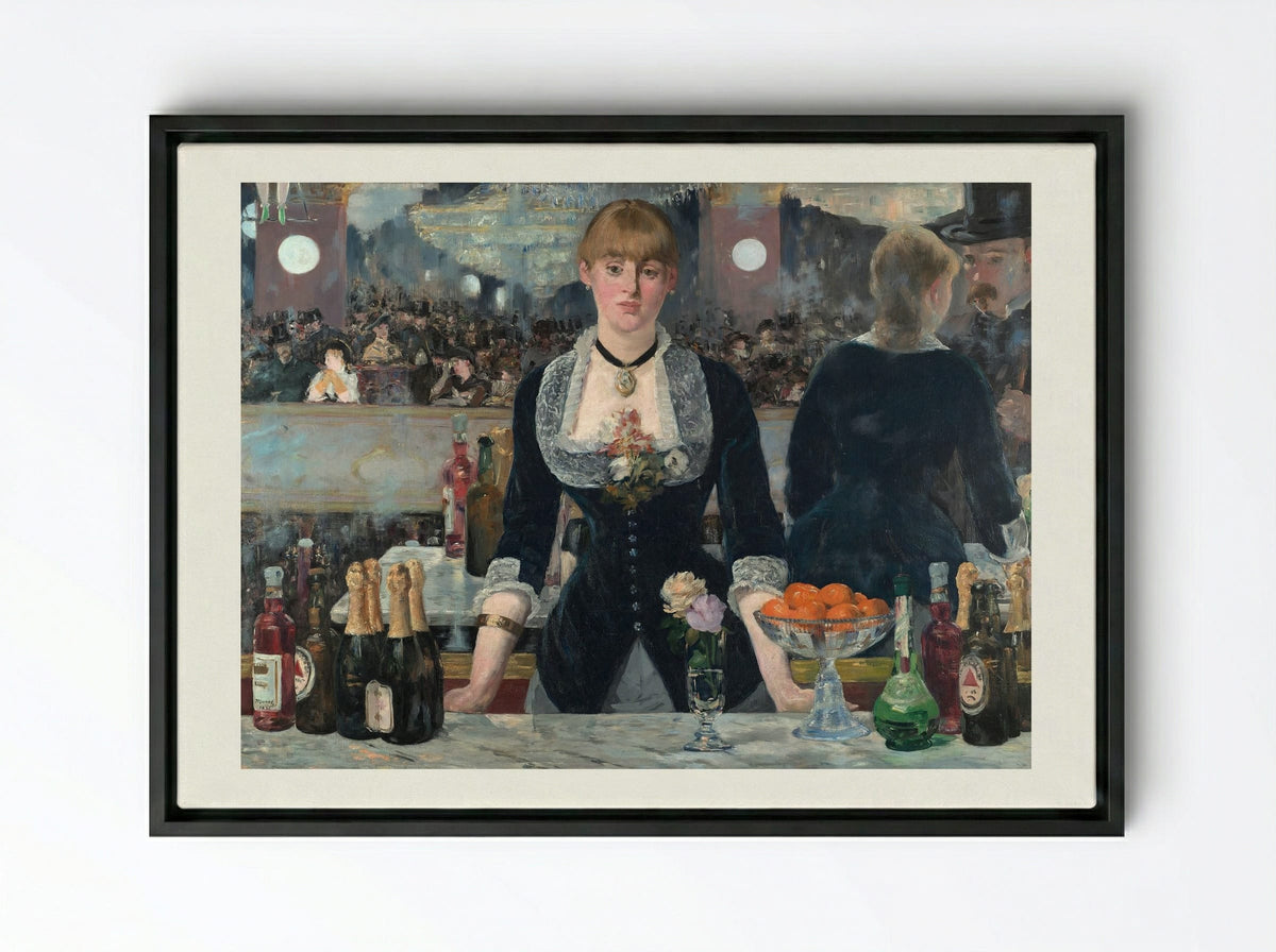 A Bar at the Folies-Bergère - Édouard Manet - Framed Canvas Black
