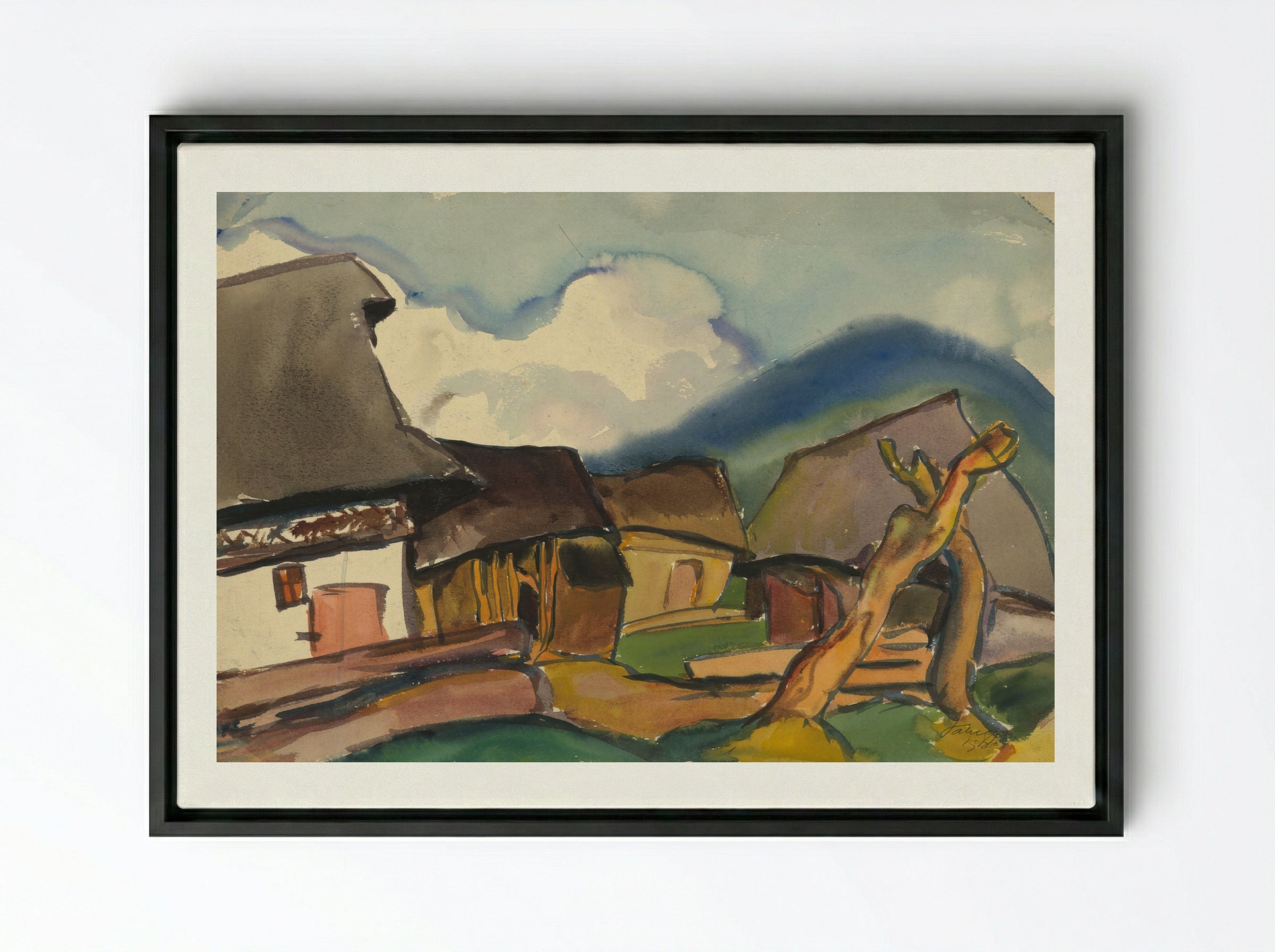 Village Scene - Zolo Palugyay - Framed Canvas Black