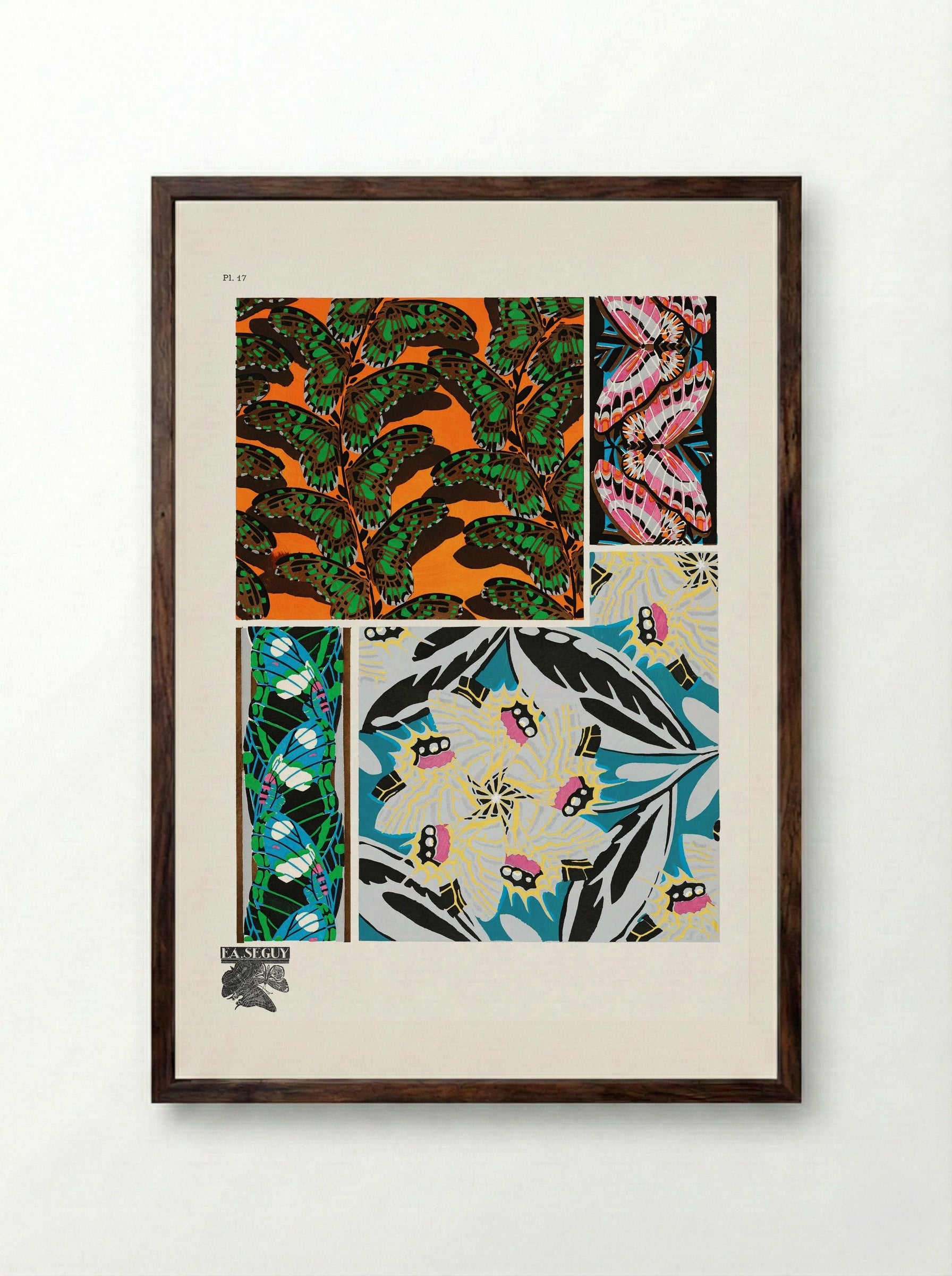 Butterflies Pattern Plate 17 - Émile-Allain Séguy - Framed Print Dark Wood