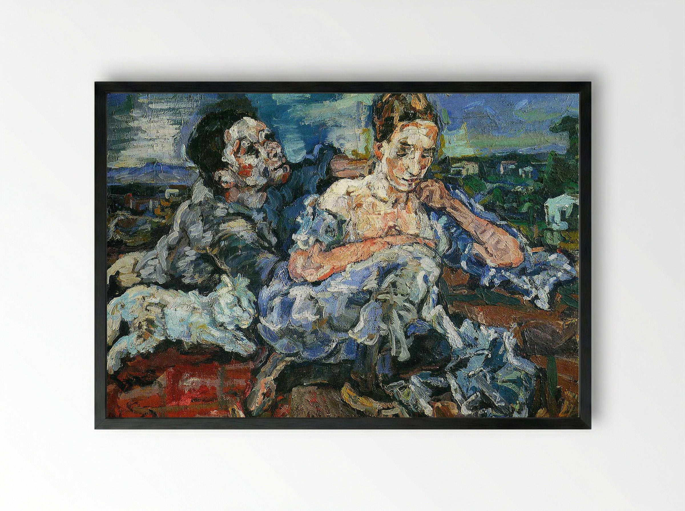 Lovers with Cat - Oskar Kokoschka - Framed Print Black