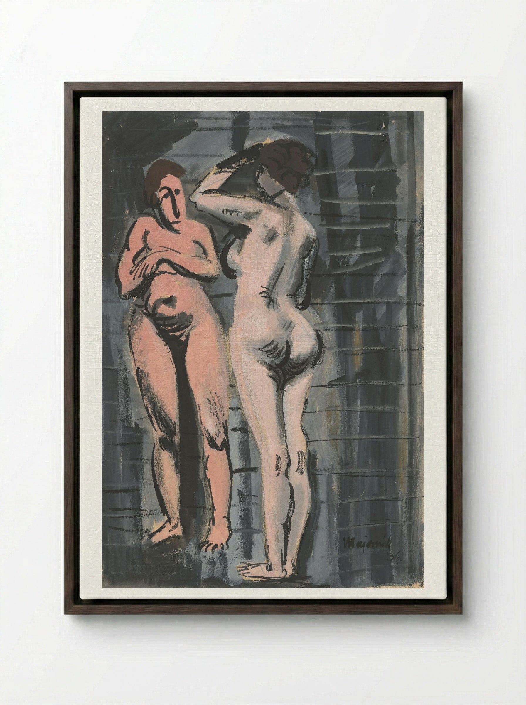 Two Female Nudes - Cyprián Majerník - Framed Canvas Dark Wood
