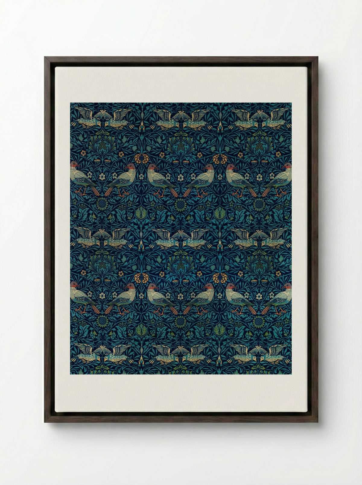 Bird and Anemone - William Morris - Framed Canvas Dark Wood