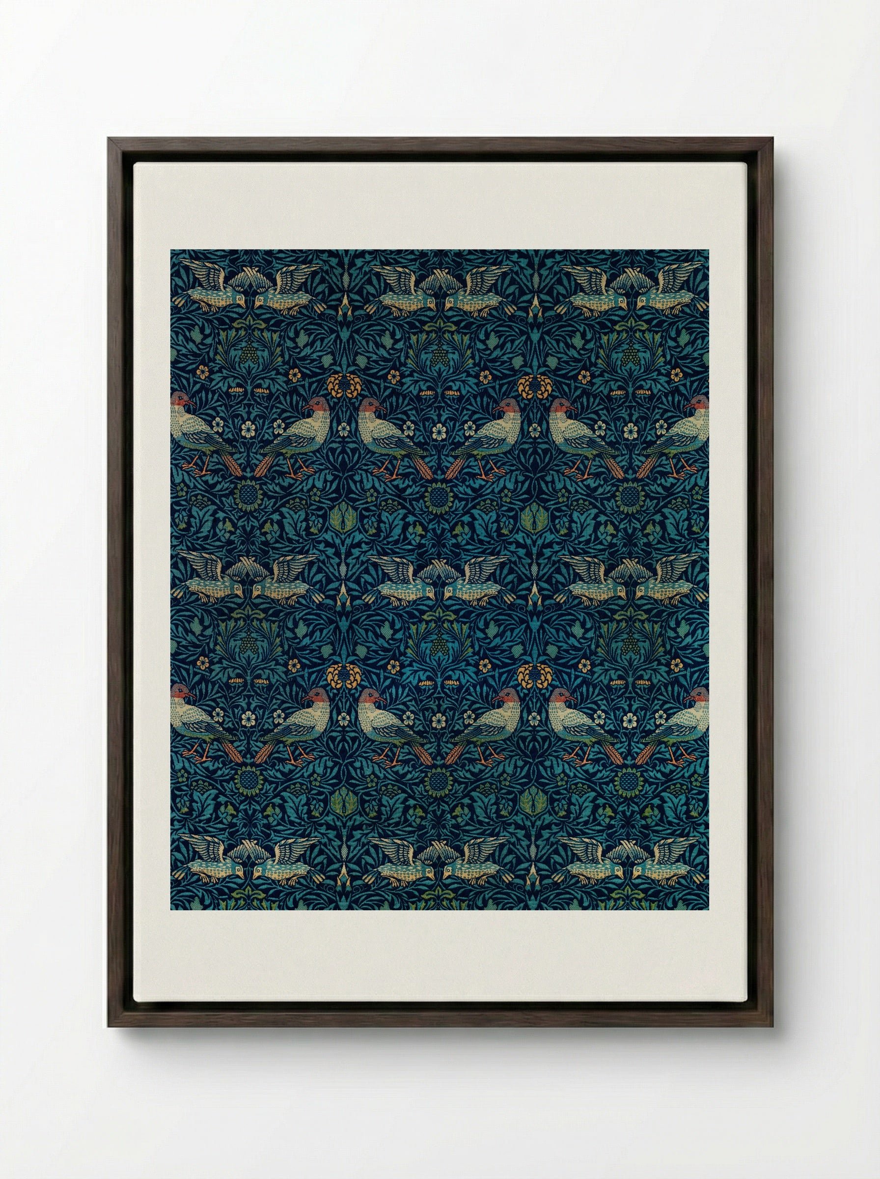 Bird and Anemone - William Morris - Framed Canvas Dark Wood