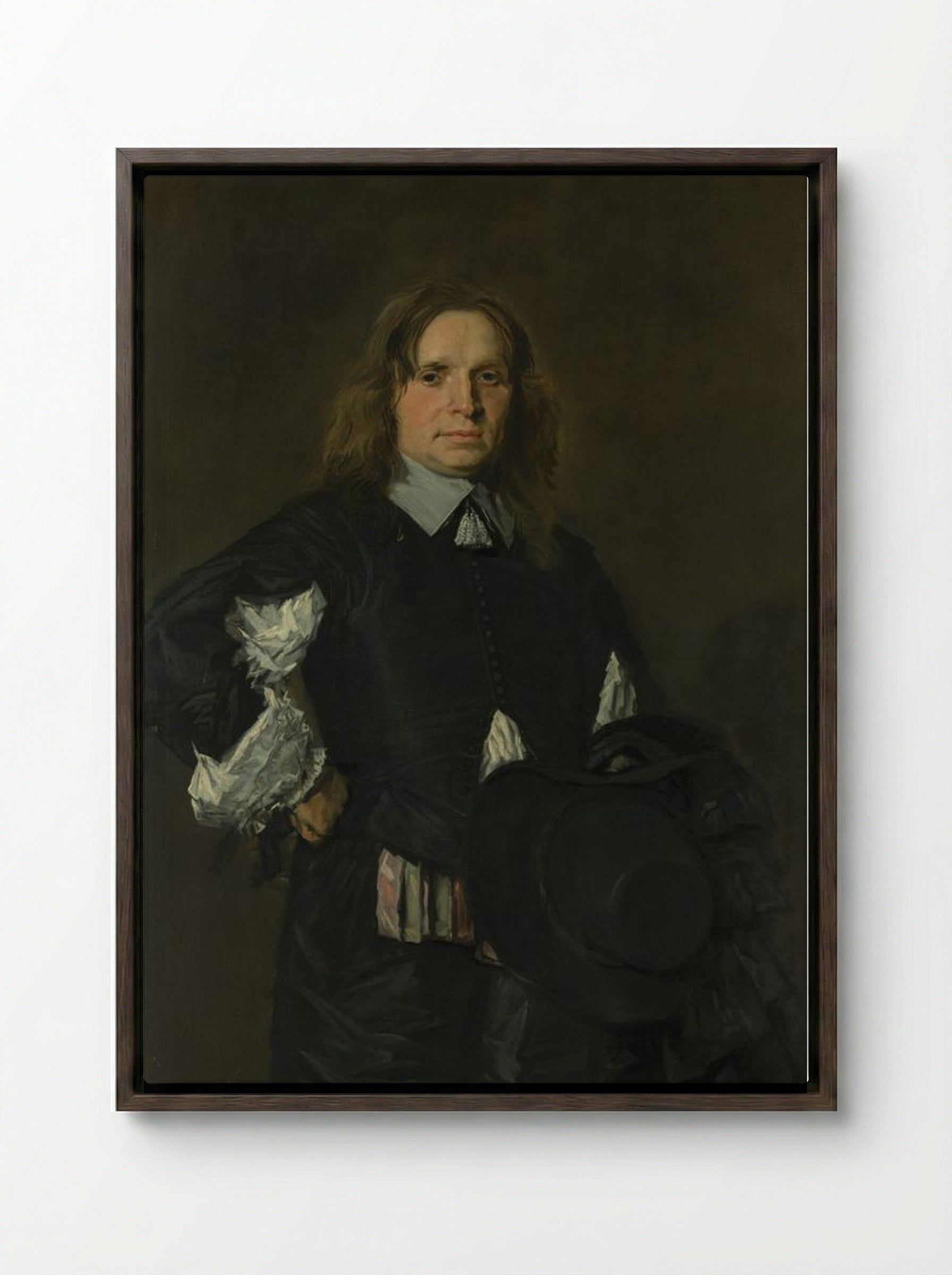 Portrait of a Man - Frans Hals - Framed Canvas Dark Wood