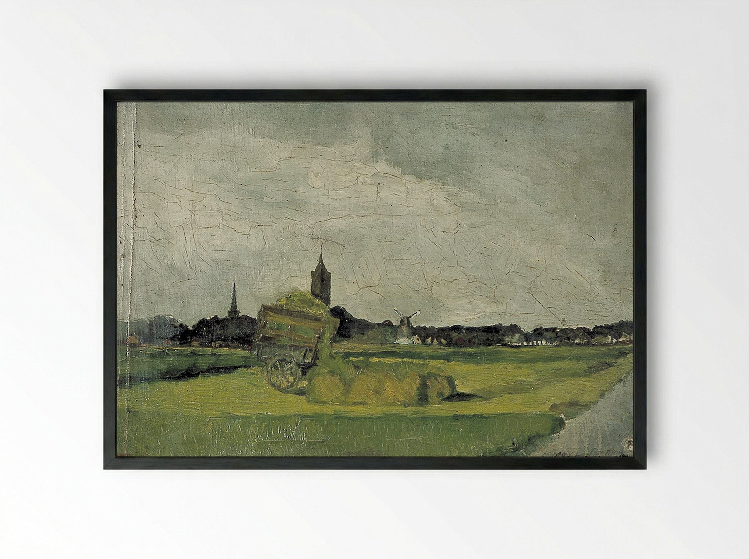 Landscape with Hay Cart, Church Towers and Windmill - Theo van Doesburg - Framed Print Black