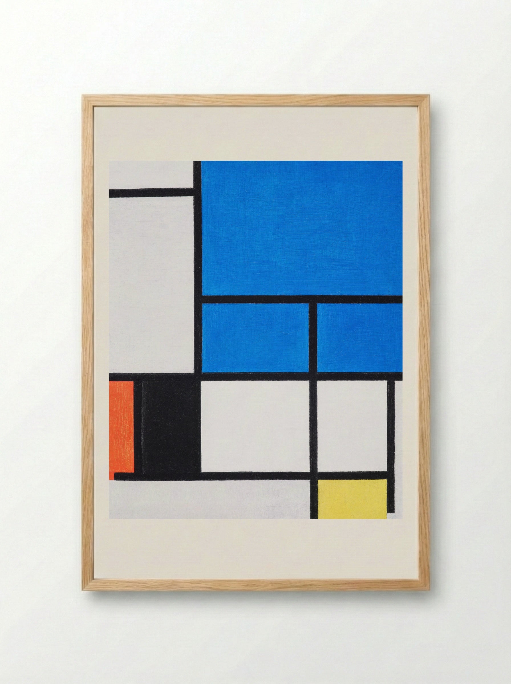 Composition with Large Blue Plane, Red, Black, Yellow, and Gray - Piet Mondrian - Framed Print Wood