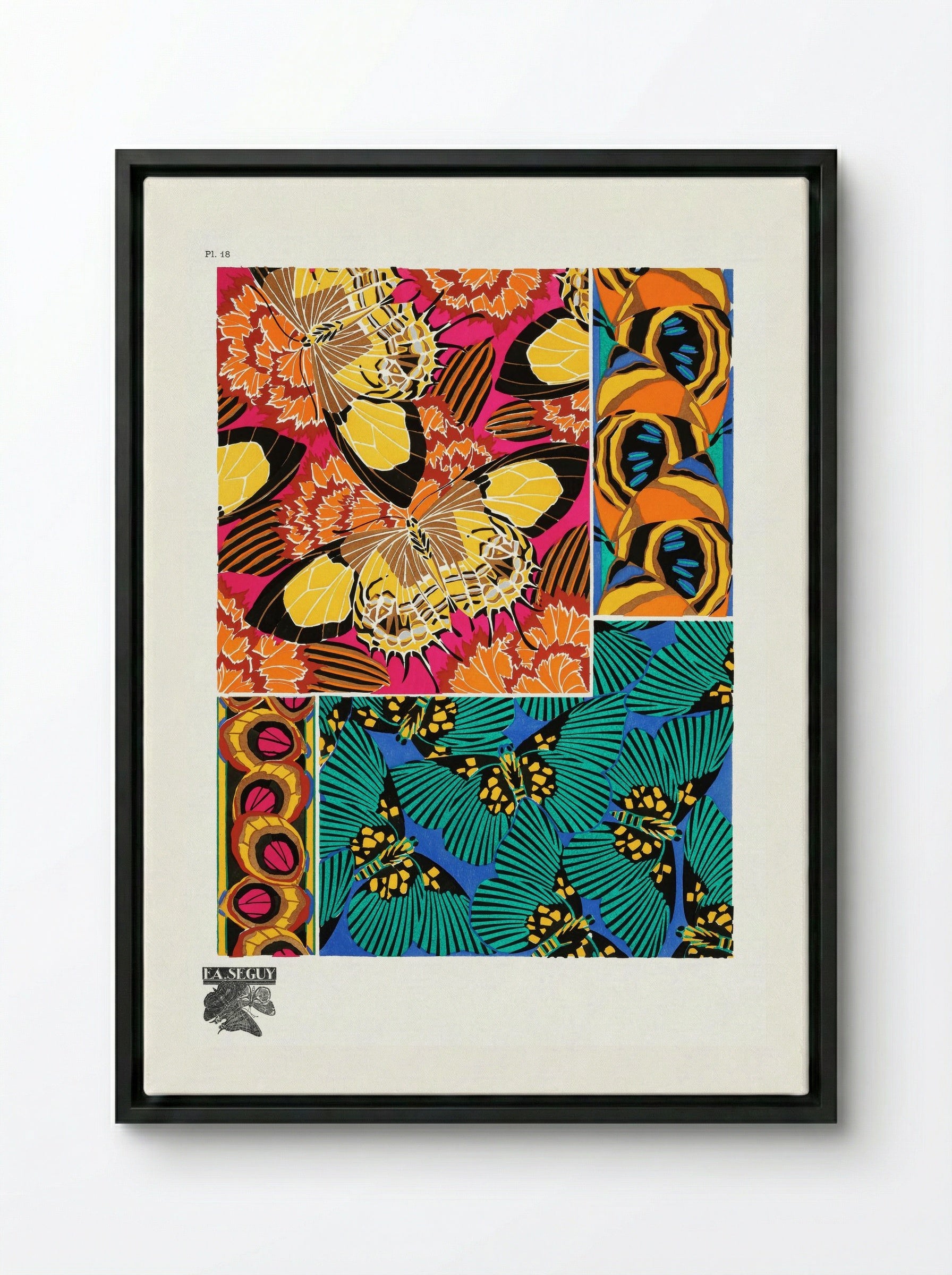 Papillons, Plate 18 (Butterfly Pattern) - Émile-Allain Séguy - Framed Canvas Black