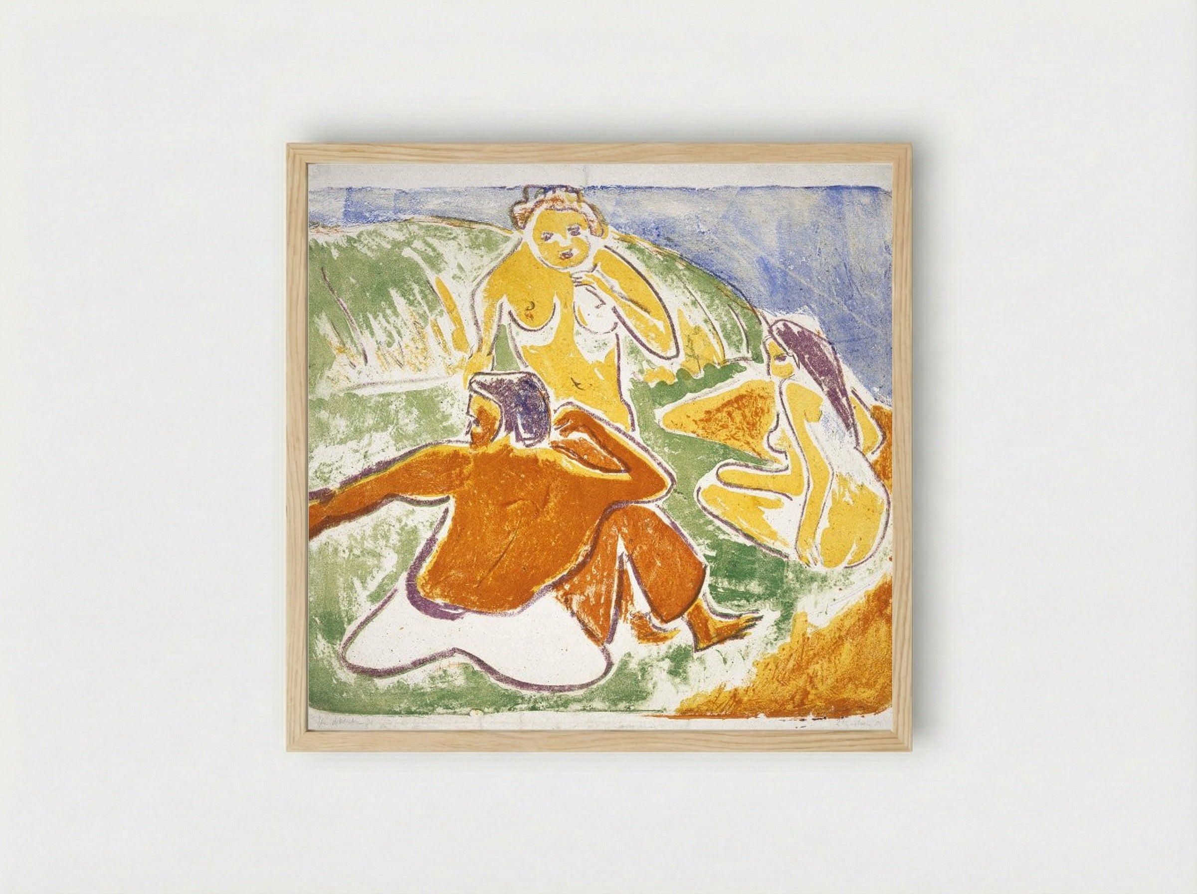 Three Bathers on the Beach - Ernst Ludwig Kirchner - Framed Print Wood